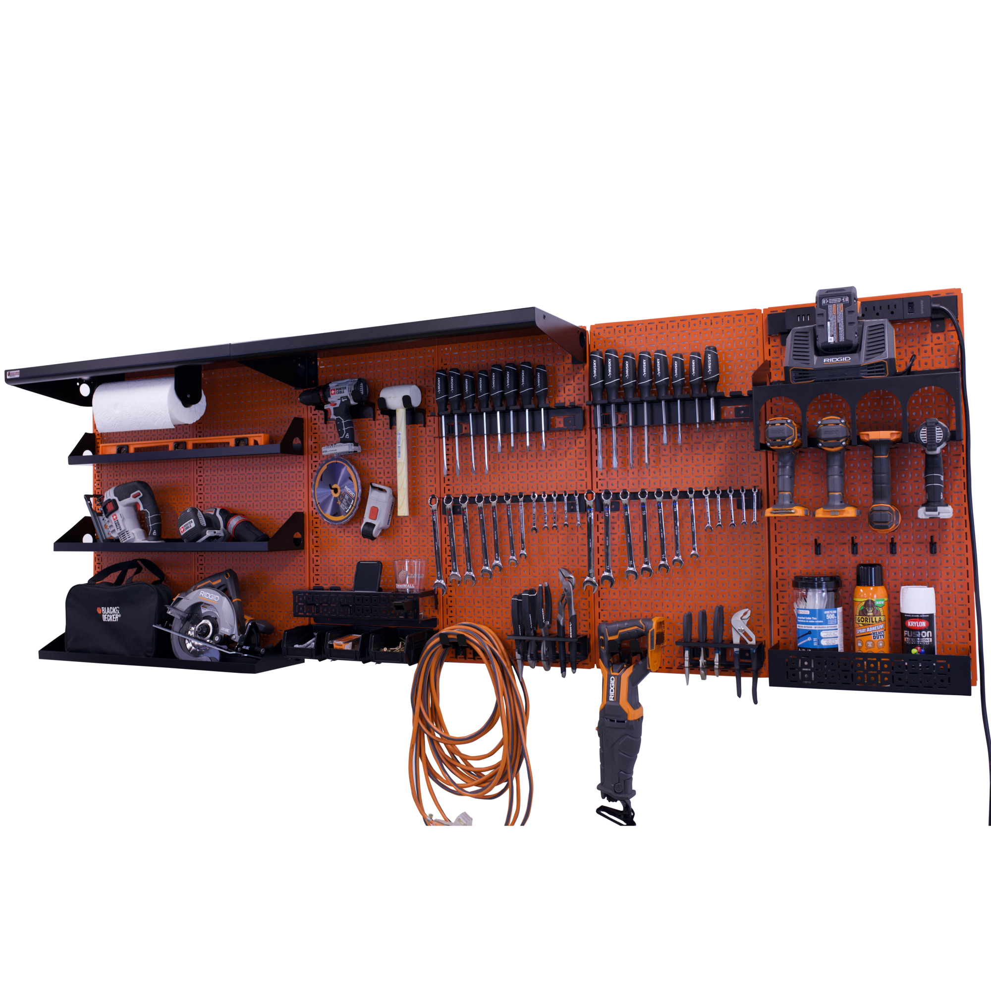 OmniWall Metal Pegboard Storage Kit - 96in. x 32in., Powder Coated, 18-Gauge Galvanized Metal, Model# CGS-KIT-WW