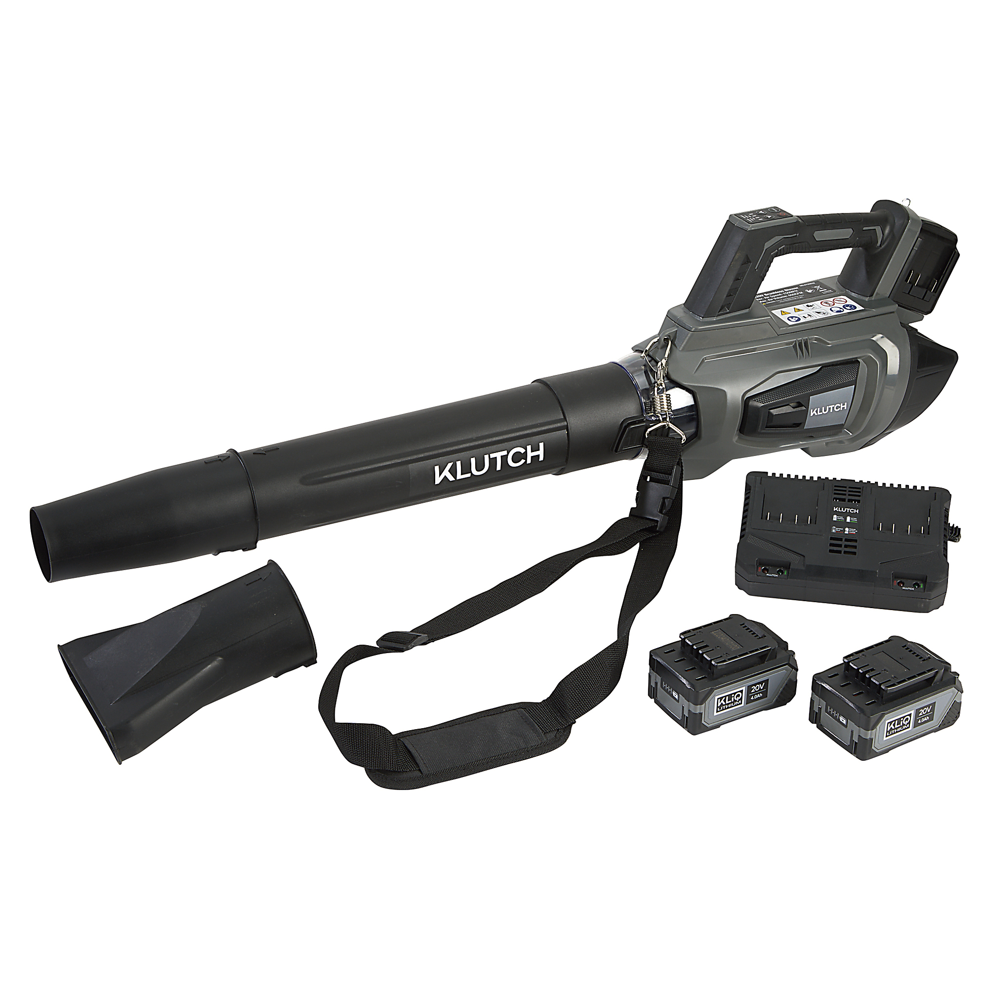Klutch Dual-Battery Leaf Blower Kit, KLiQ 20V, 600 CFM, Brushless, Cordless, 4.0Ah