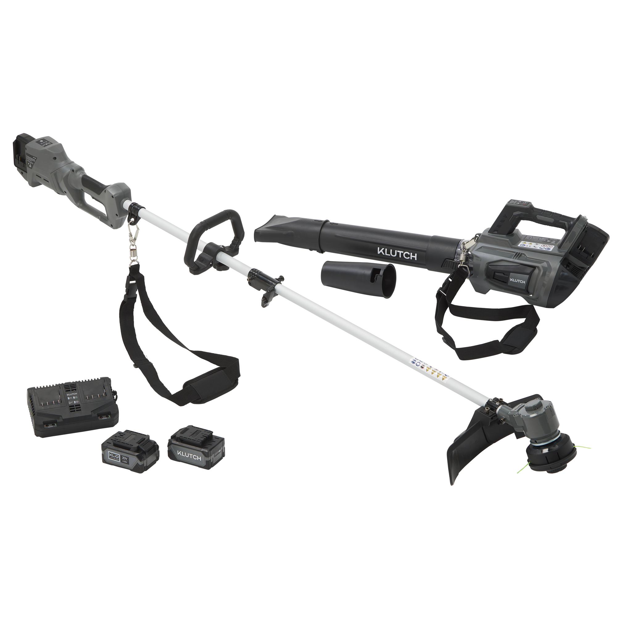 Klutch Dual-Battery String Trimmer and Leaf Blower Kit, KLiQ 20V, 600 CFM, Brushless, Cordless, 4.0Ah
