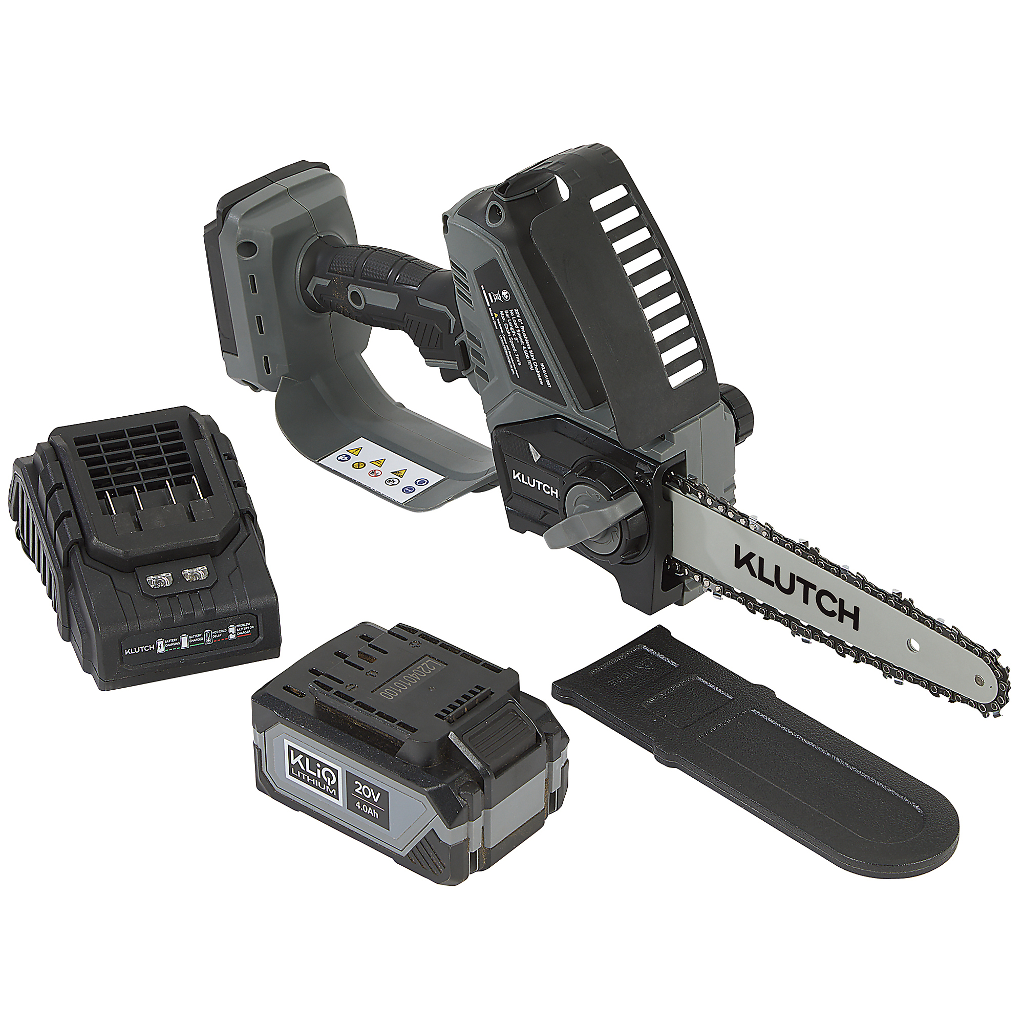 Klutch Mini Chainsaw Kit, 20V, 8in. Bar and Chain, Brushless, Cordless, 4.0Ah