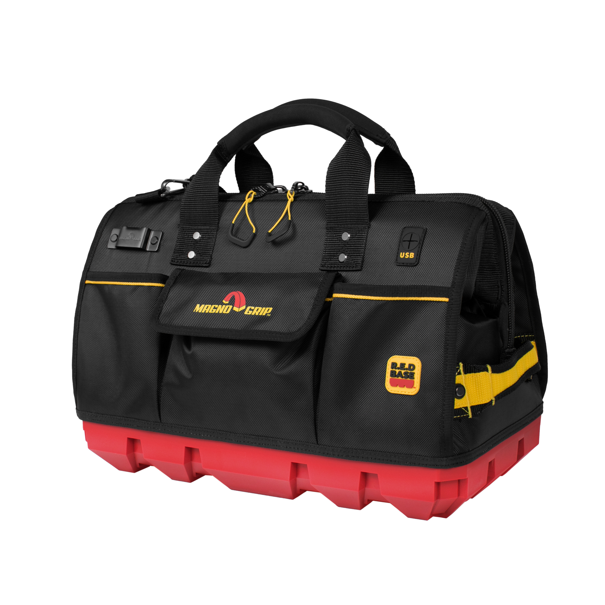 MagnoGrip Inc., RED Base Series 18in. Large Tool Bag, Color Black, Pockets (qty.) 22 Material Polyester, Model# 526-323