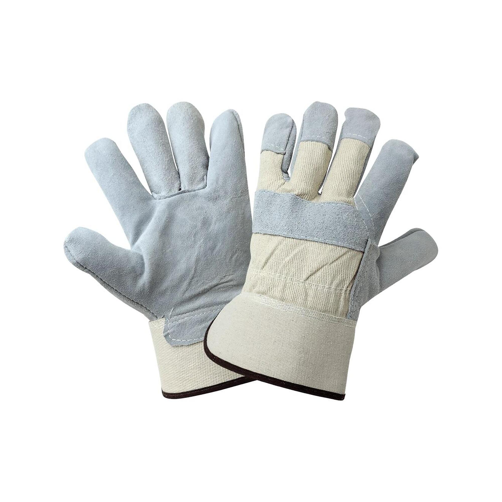 Global Glove Tan/Gray Split Cowhide Leather Palm Gloves - 12 Pairs