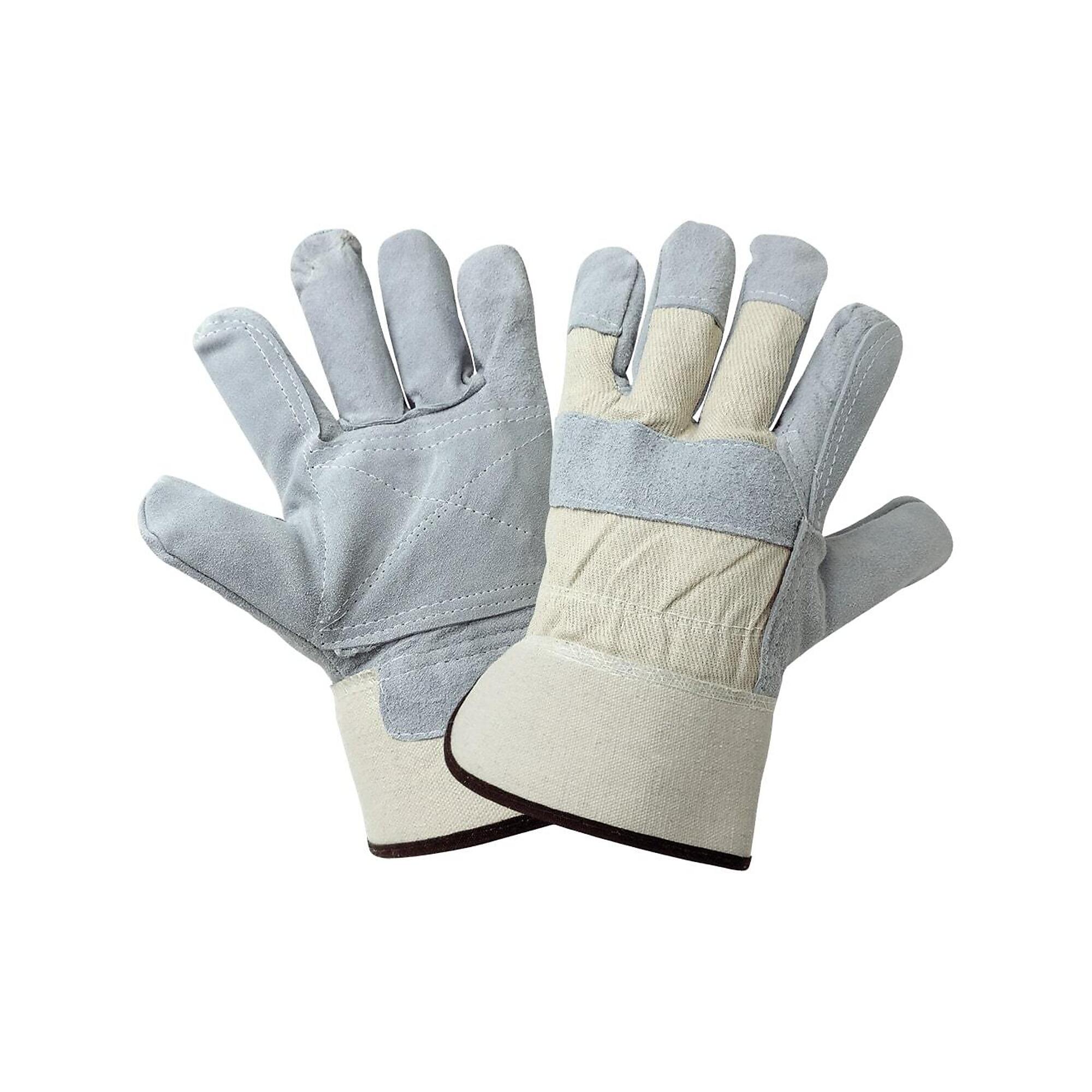 Global Glove Tan/Gray Split Cowhide Leather Double Palm Gloves - 12 Pairs