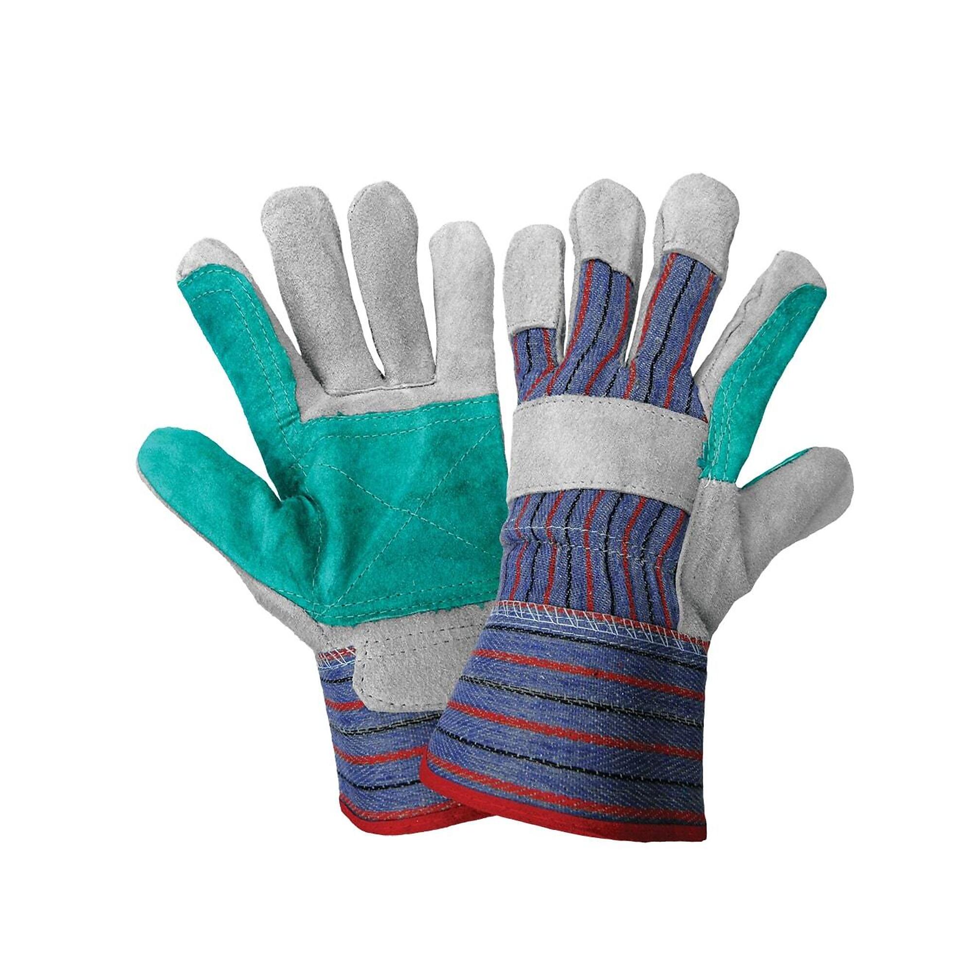 Global Glove Gray and Teal Split Cowhide Double Palm Gloves - 72 Pairs