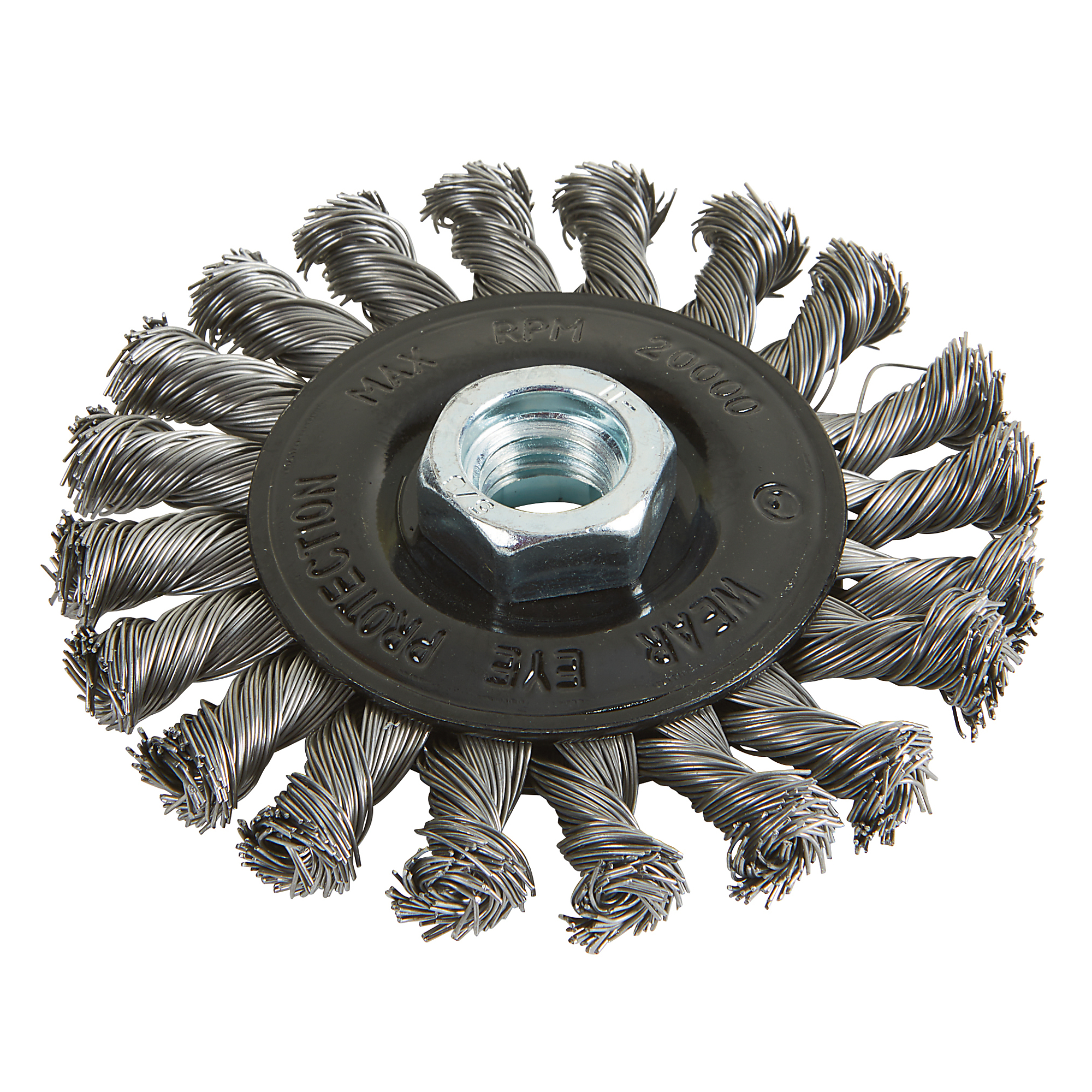 Klutch Industrial Wire Wheel, 4in. x 5/8in.-11, Twisted Steel, 12,500 RPM