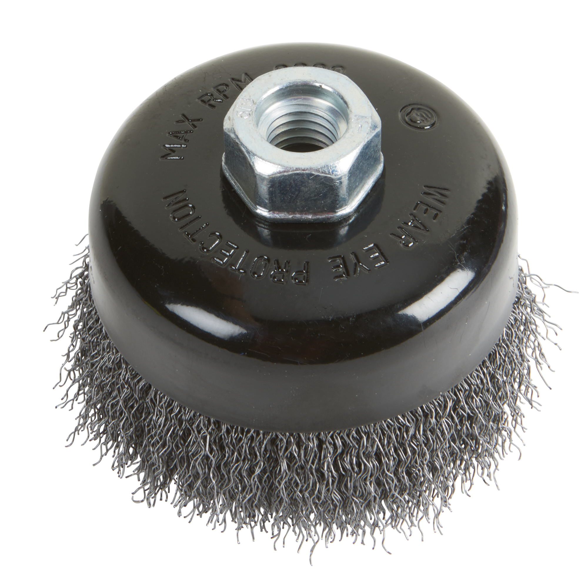 Klutch 4in. Industrial Crimped Wire Cup Brush for Angle Grinders, 5/8in.-11, 8500 RPM