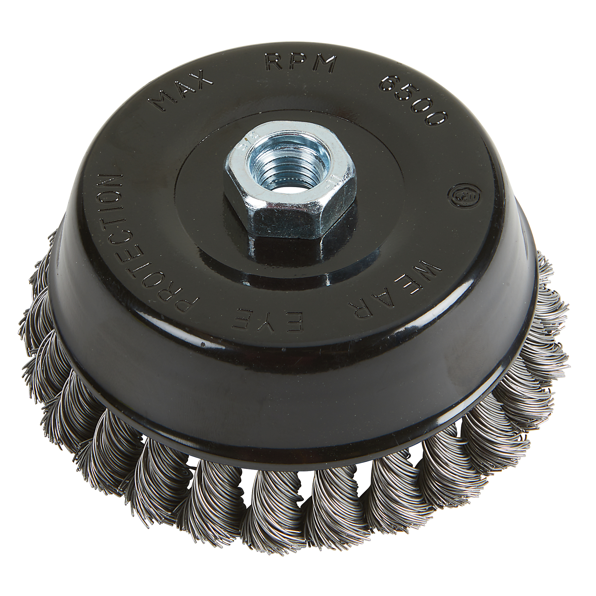 Klutch 5in. Industrial Twisted Wire Cup Brush for Angle Grinders, 5/8in.-11 Arbor, 9000 RPM