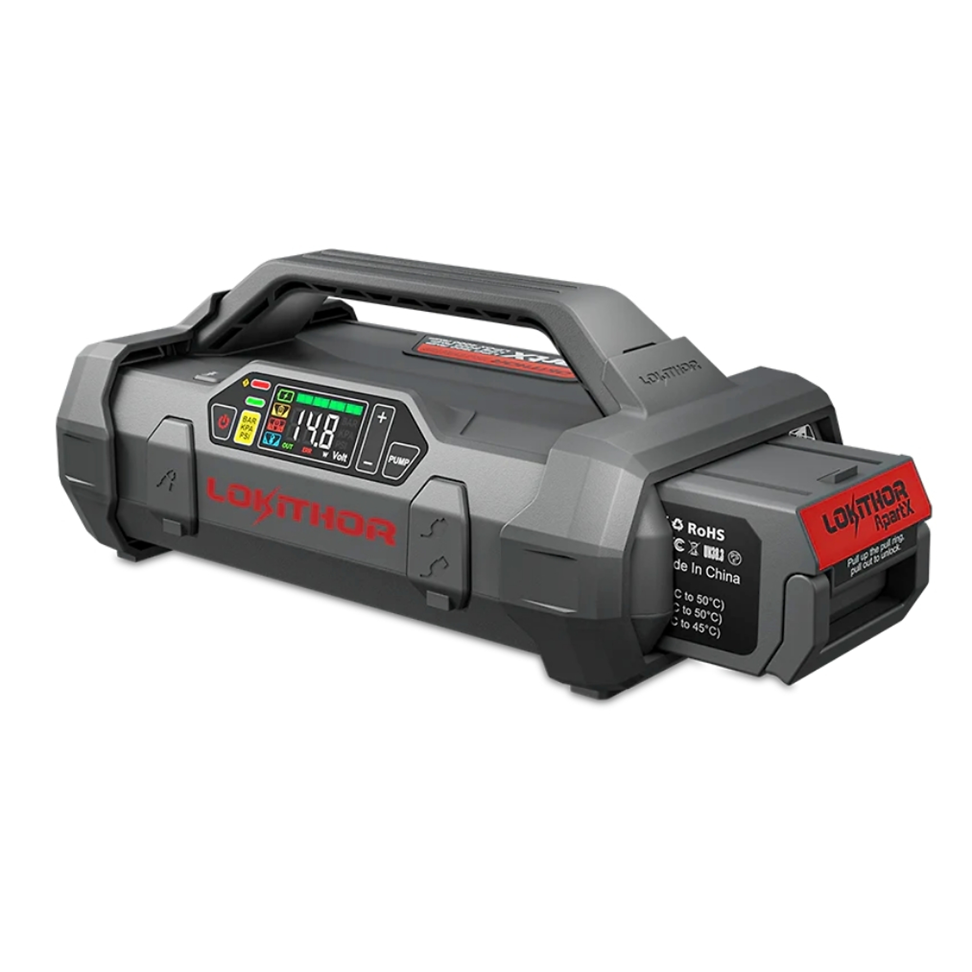 Lokithor - 4 in 1, Jump Starter Housing for Exchangeable Batteries, Battery Bank, Flashlight, Model# APARTX
