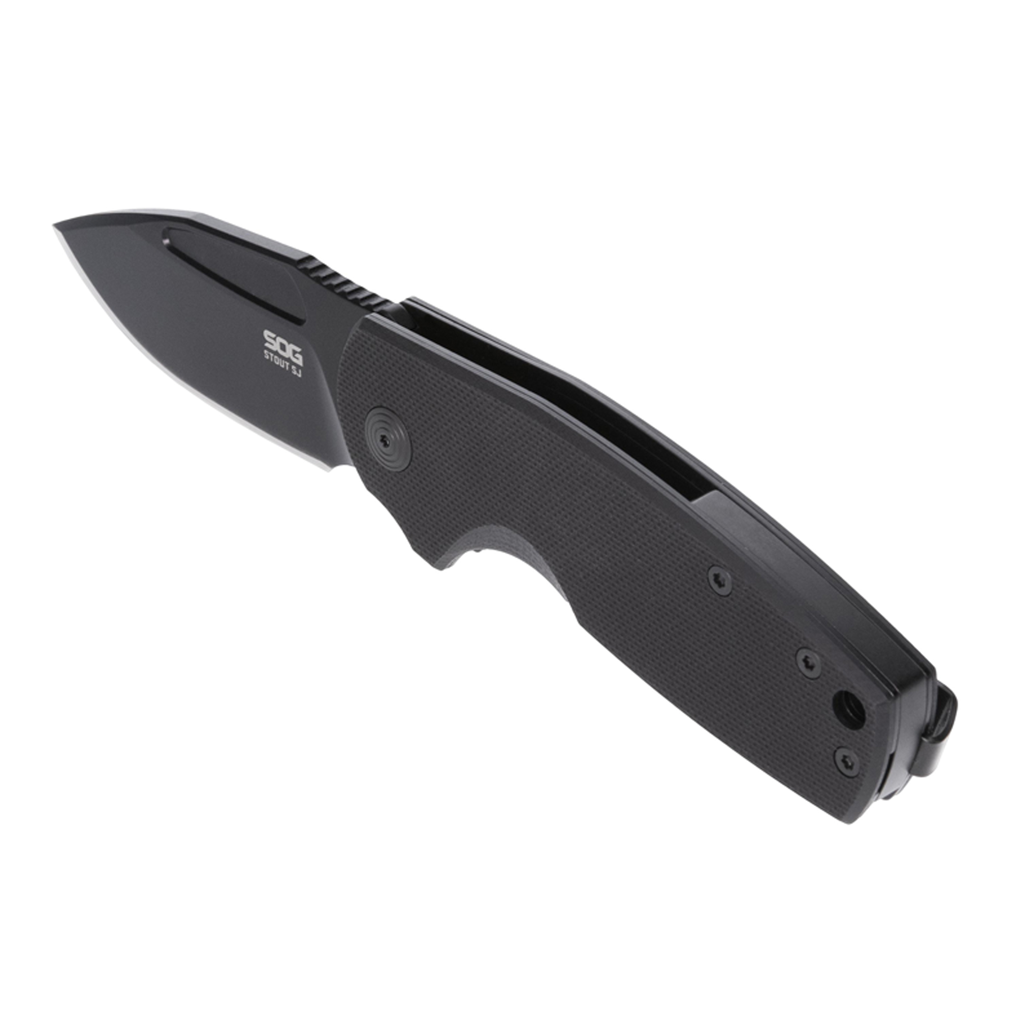 SOG Stout FJ Knife with Clip-Point Blackout Blade - 2.6in. Blade, 3.8in. Handle, G10 Handle, Model# SOG-16-03-02-57