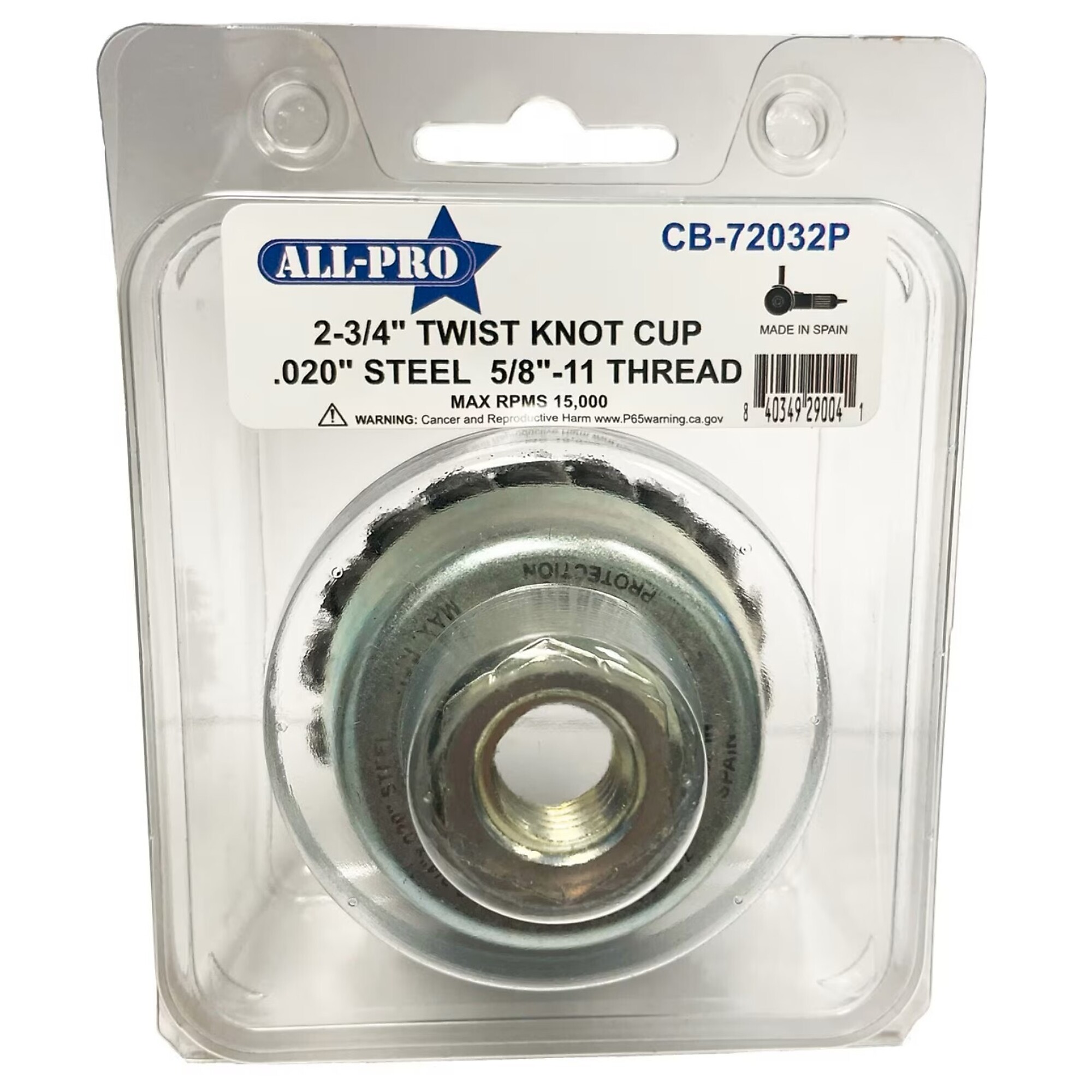 AllPro, Cup Brush, Twist Knot, 2.75in., Wheel Diameter 2.75 in, Arbor Size 5/8 Wheels (qty.) 1 Model# ALPCB72032P