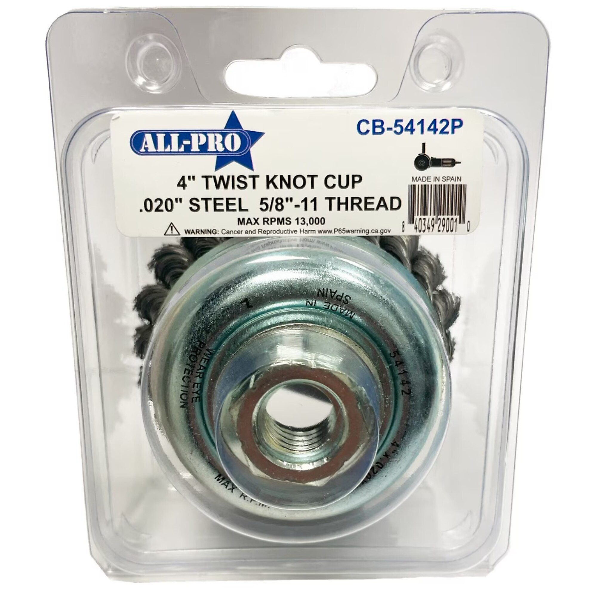 AllPro, Cup Brush, Twist Knot, 4in., Wheel Diameter 4 in, Arbor Size 5/8 Wheels (qty.) 1 Model# ALPCB54142P