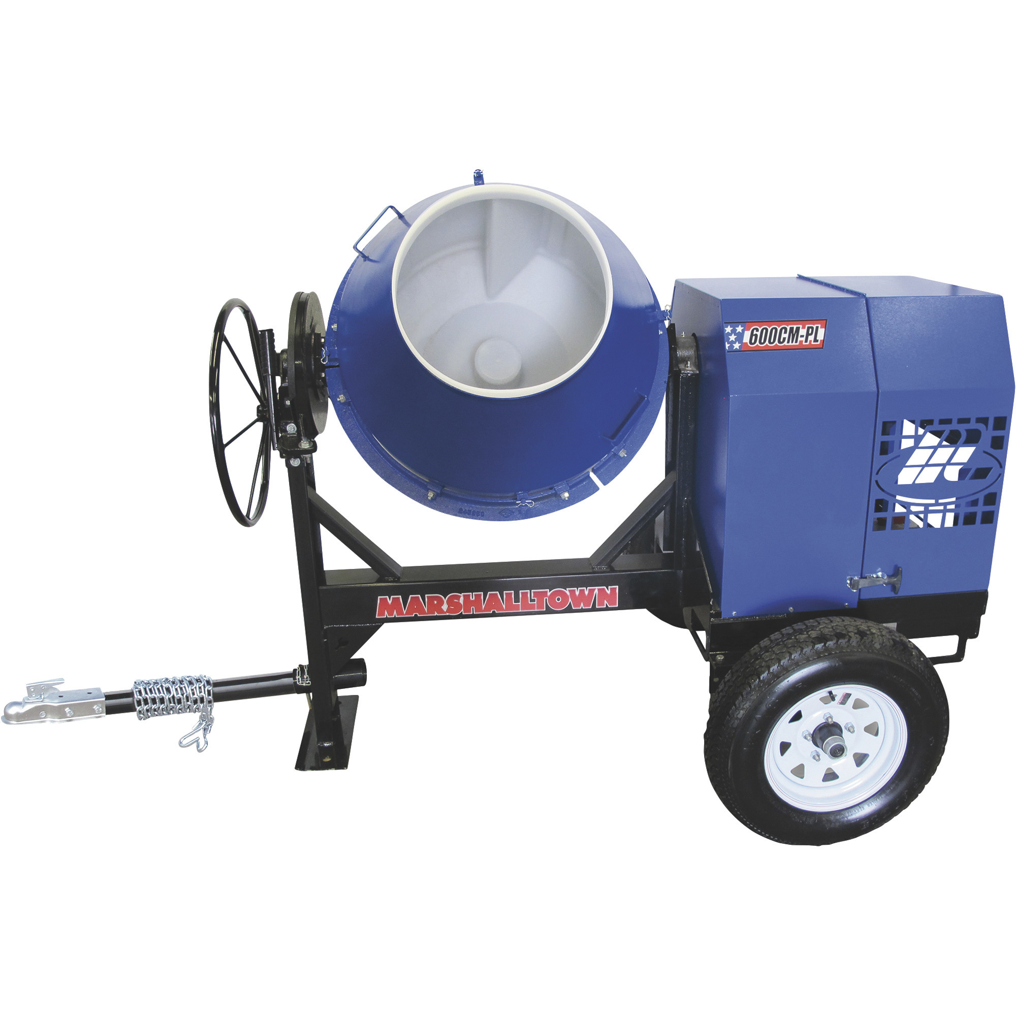 Marshalltown 600CM Concrete Mixer with 1.5 HP Electric Engine — 6 Cubic Ft. Mixing Capacity