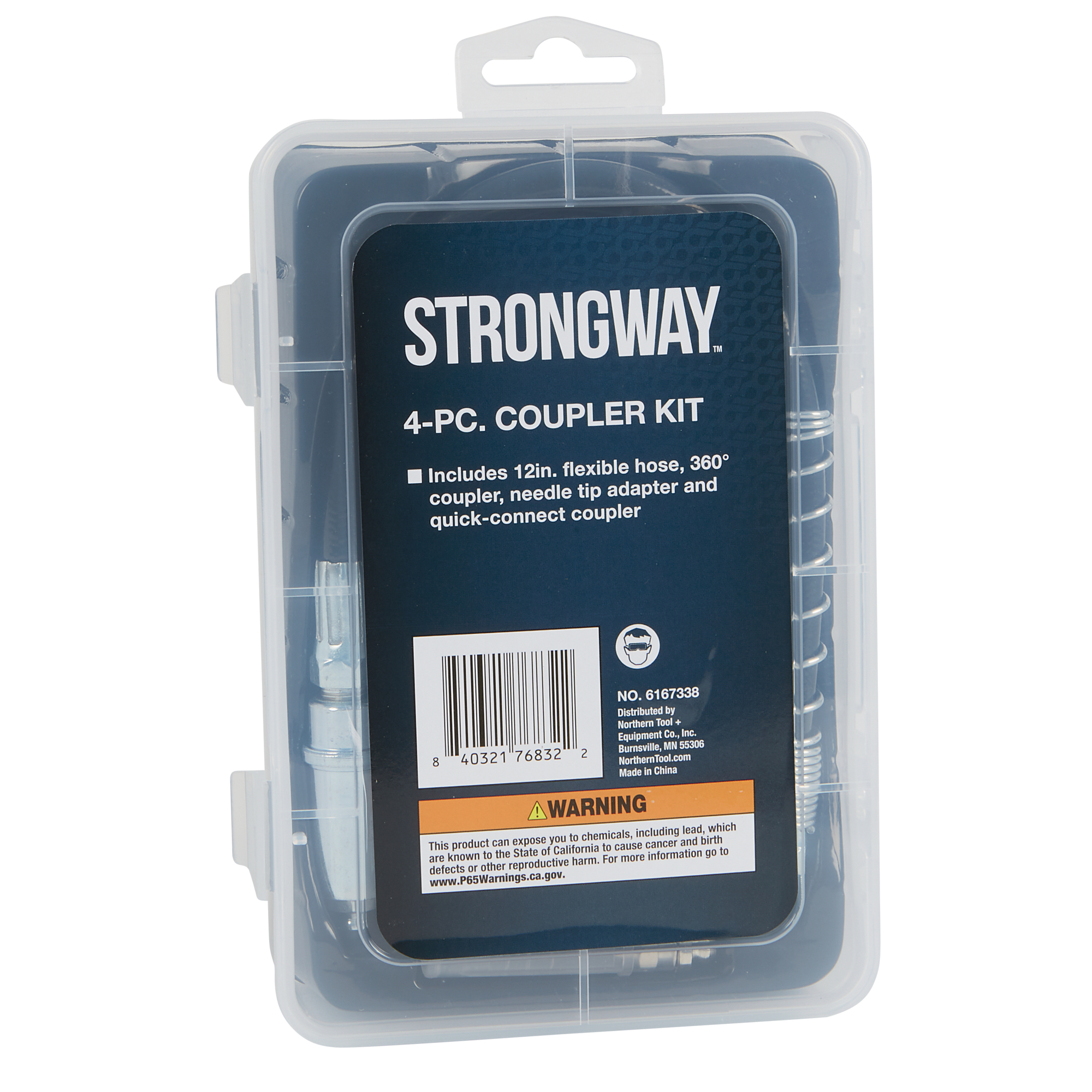 Strongway 4-Pc. Grease Gun Coupler Kit with 12in. Flexible Hose, Swivel, Needle, Quick Connect