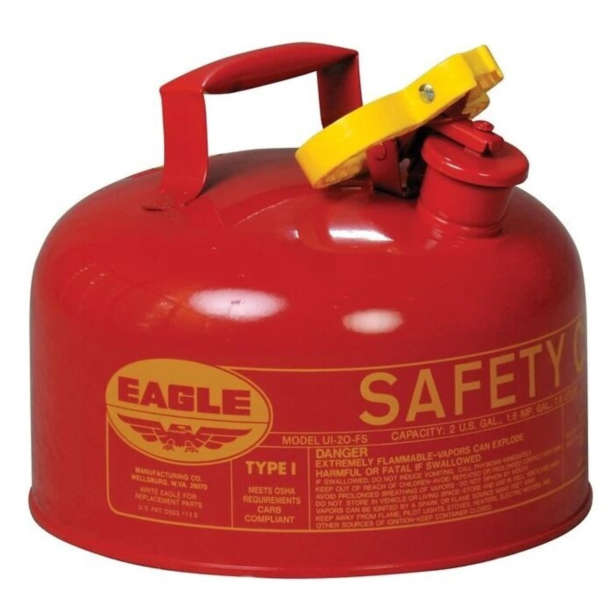 EAGLE, 2 Gallon Steel Safety Can for Flammables, Type I, Capacity 1 Gal, Model# EAGUI20S