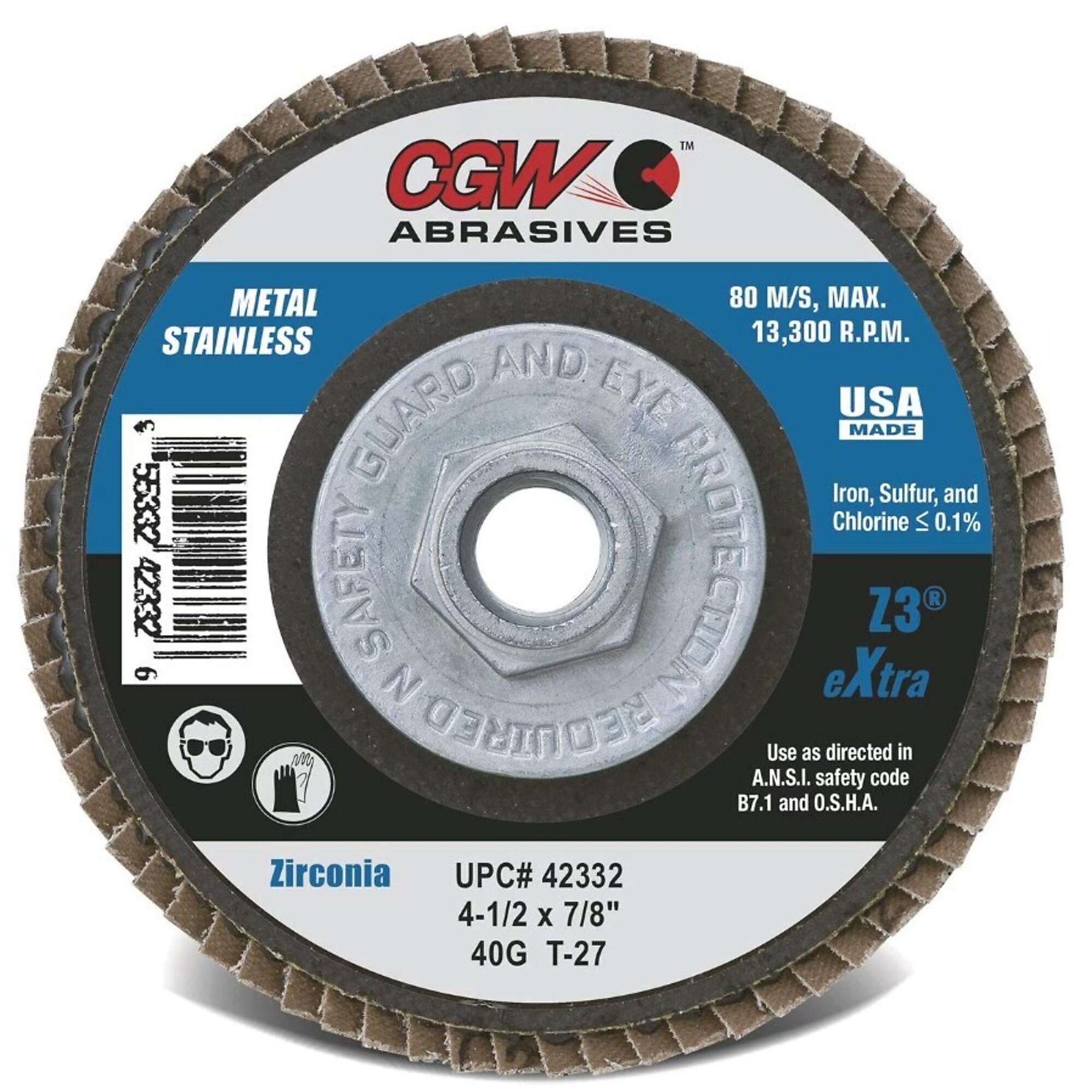 Camel Grinding Wheels, Z3 USA Made Premium 4.5in. x 7/8in. Reg 36 Grit