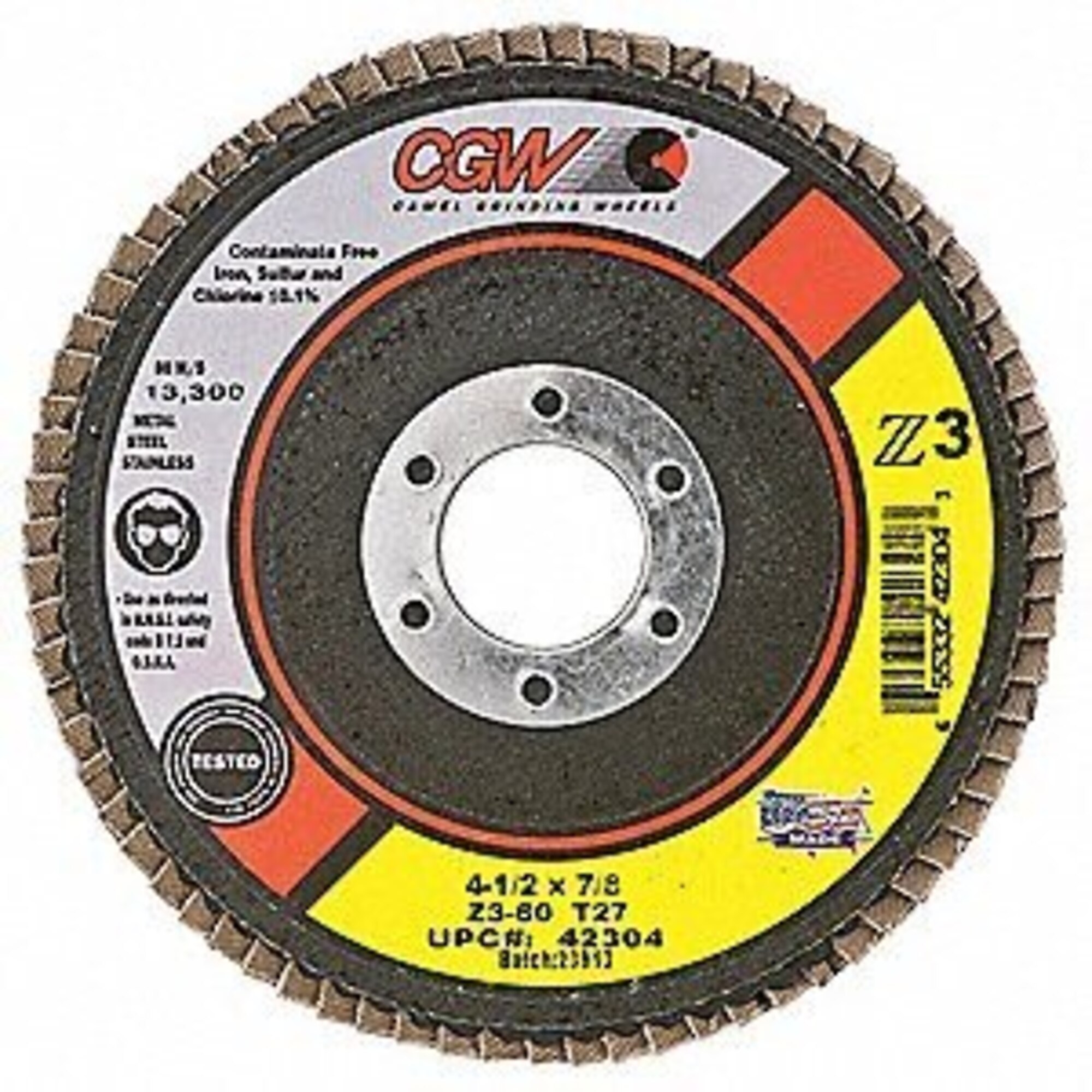 Camel Grinding Wheels, Z3 USA Made Premium 4.5in. x 7/8in. Reg 40 Grit, Wheel Diameter 4.5 in, Arbor Size 7/8 Wheels (qty.) 10 Model# CGW42302