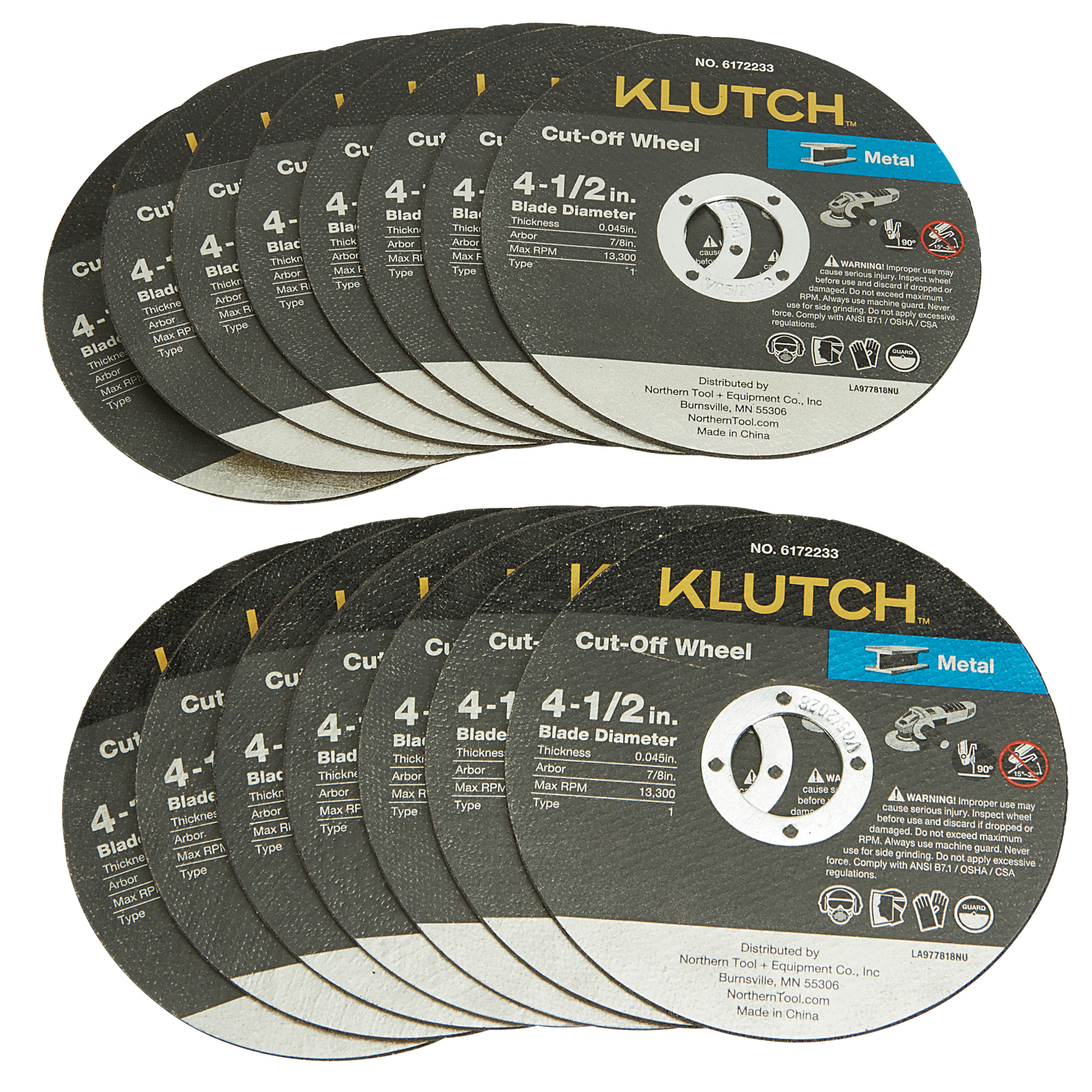 Klutch Metal Cutoff Wheels, 4-1/2in. x .045 x 7/8in., Type 1, 15-Pk.