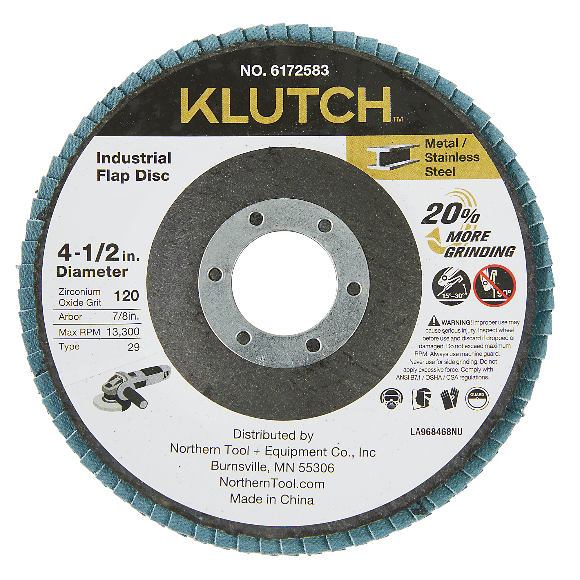 Klutch Industrial Metal Cutoff Wheels, 4-1/2in. x 7/8in., 120 Grit, Type 29, 5-Pk.
