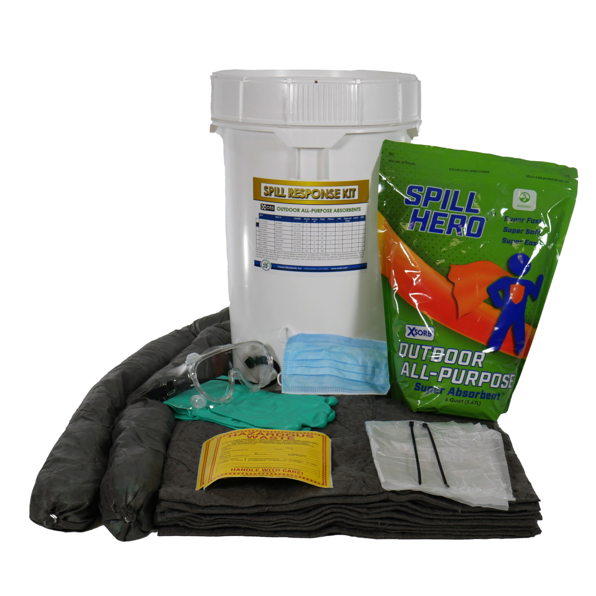 Spill Hero Universal Absorbent Spill Kit - 6.5 Gal. Bucket, Granular, Model# XK600D