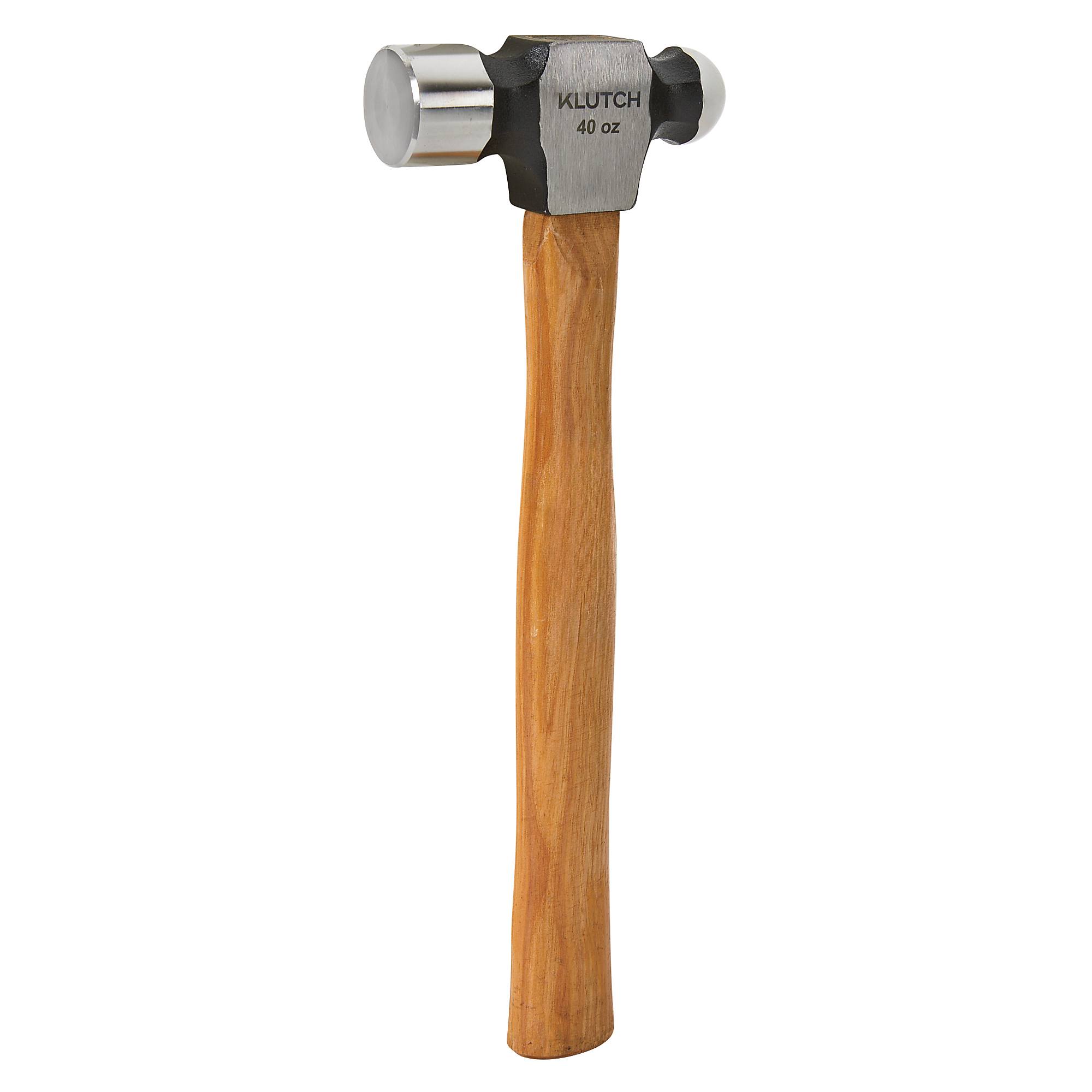 Klutch Ball Peen Hammer, 40 Oz., 15.15in.L Hickory Handle, Hardened Steel Head