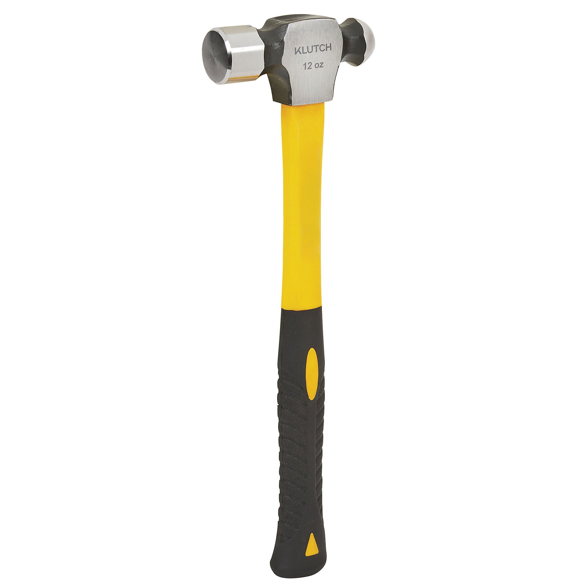 Klutch Ball Peen Hammer, 12 Oz., 11.61in.L Fiberglass Handle, Hardened Steel Head