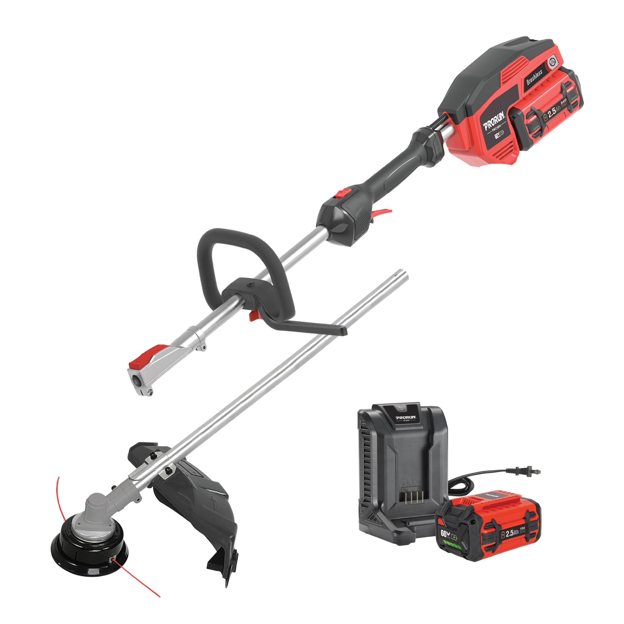 PRORUN, 60V Attachment String Trimmer Kit + Battery + Charger, Model# PMC160S