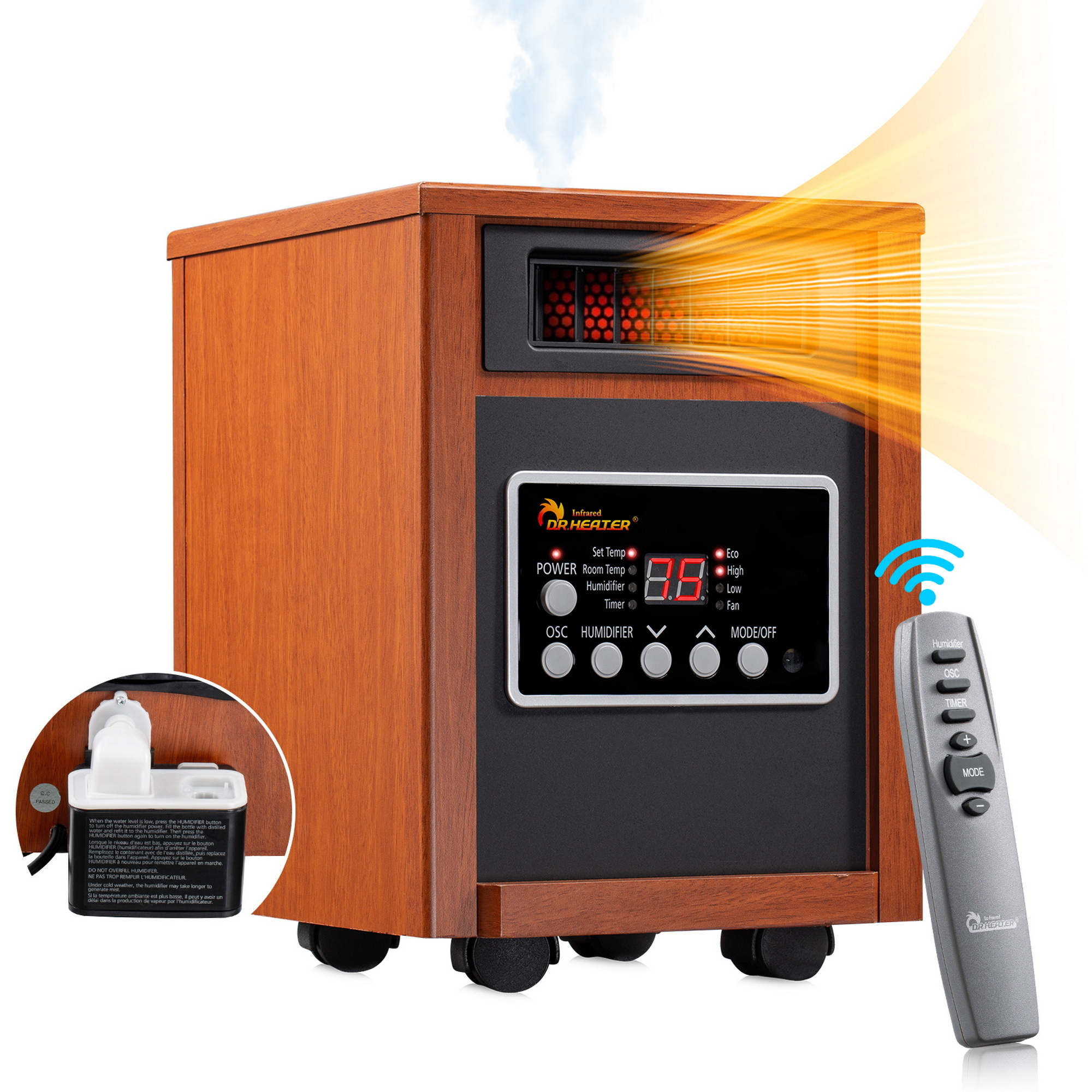 Dr. Infrared Heater, Cherry Dual Heating System with Humidifier, Heat Type Forced Air, Heat Output 5200 Btu/hour, Model# DR-998