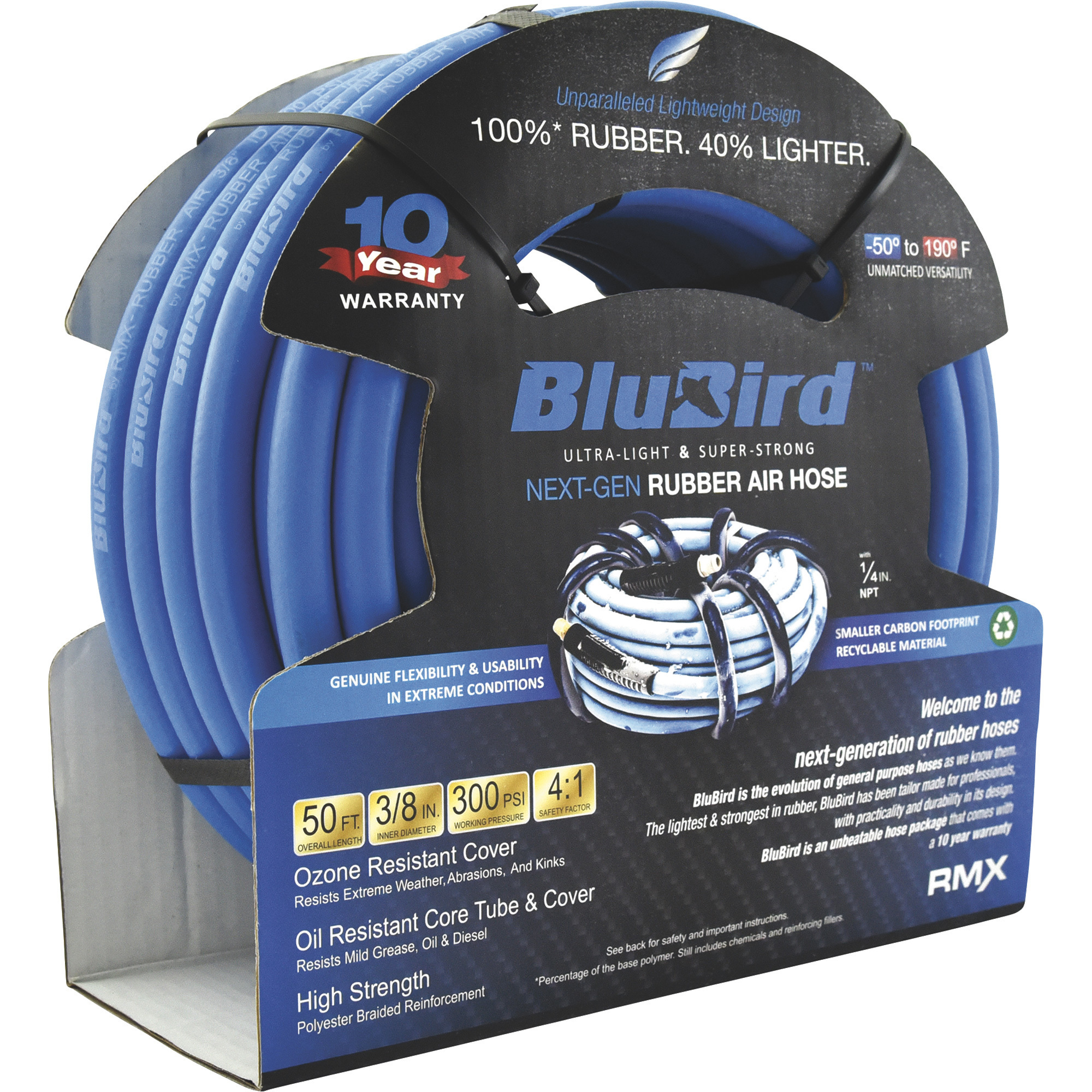 Tuyau D'air Hybride 3/8 X 50 Pieds - Raccords Laiton, Max 300 PSI
