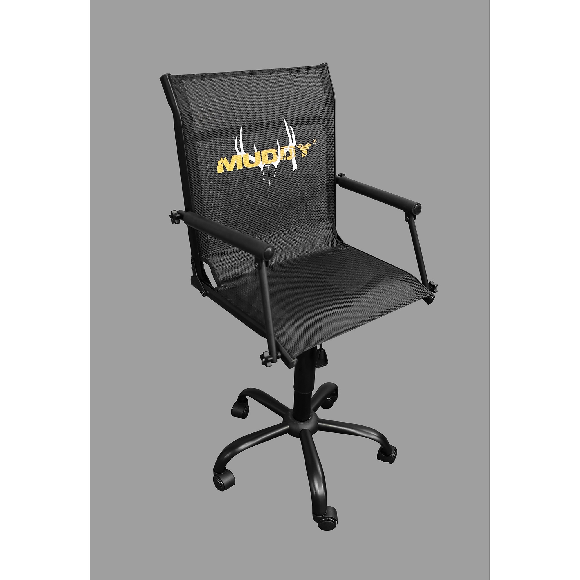 Muddy Rolling Swivel Chair - Black, Silent Swivel Roller Wheels, Adjustable Height 19-24in., Model# MUD-RSC