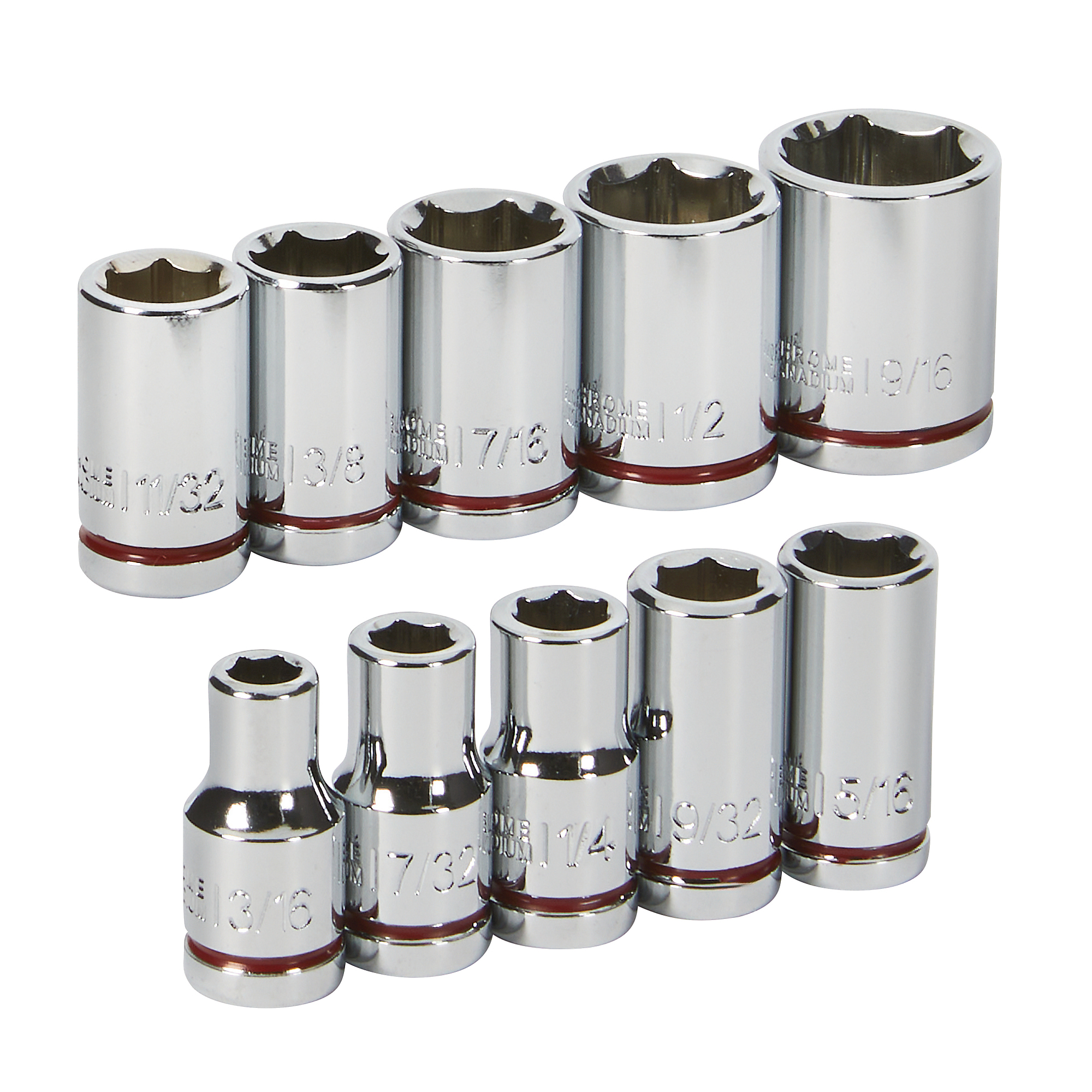 Ironton 6-Pt. Socket Set, 10-Pc., SAE, 1/4in. Drive, Chrome Vanadium Steel