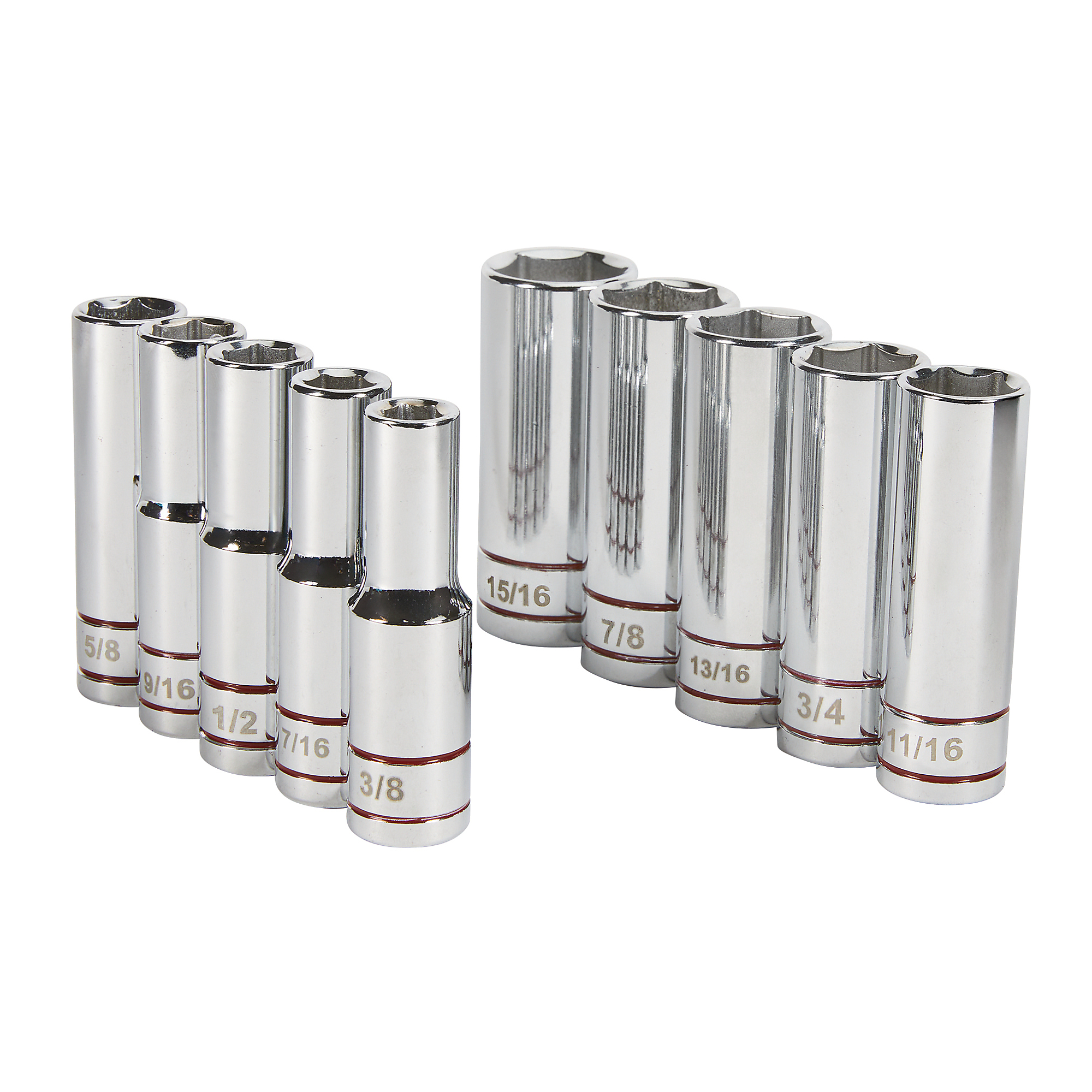 Klutch 1/2in.-Drive Deep Socket Set, SAE, 10-Pc.