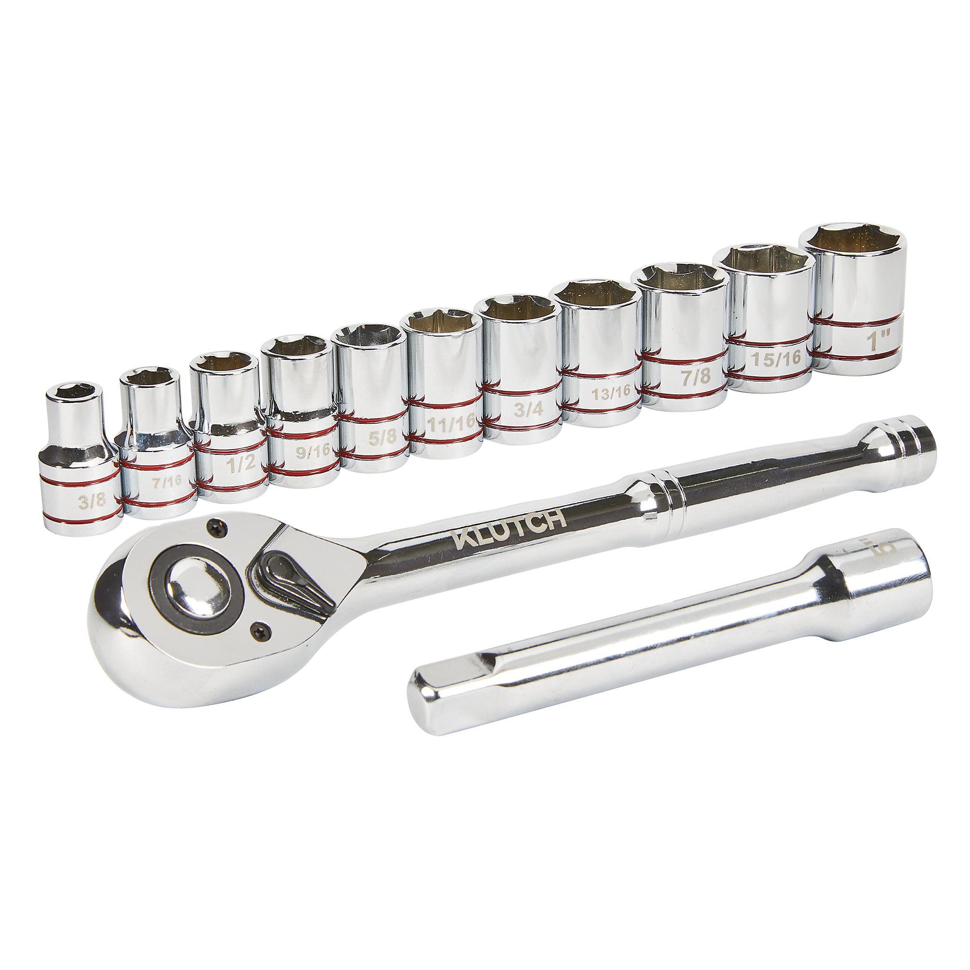Klutch 1/2in.-Drive Ratchet and Socket Set, SAE, 13-Pc.