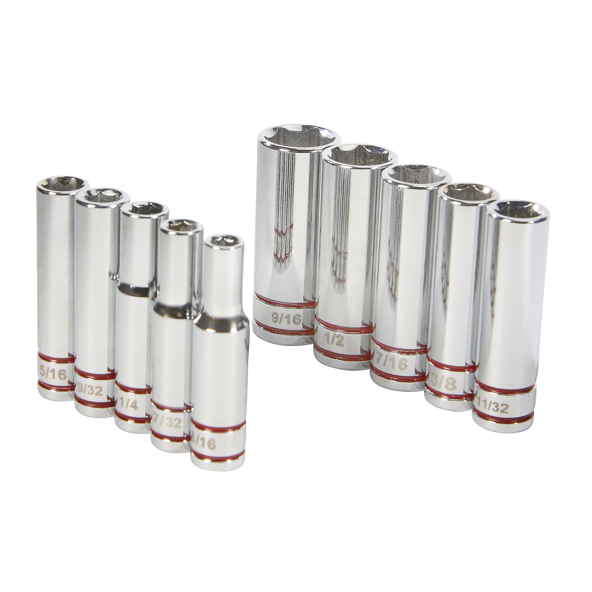 Klutch 1/4in.-Drive SAE Deep Socket Set, 10-Pc.