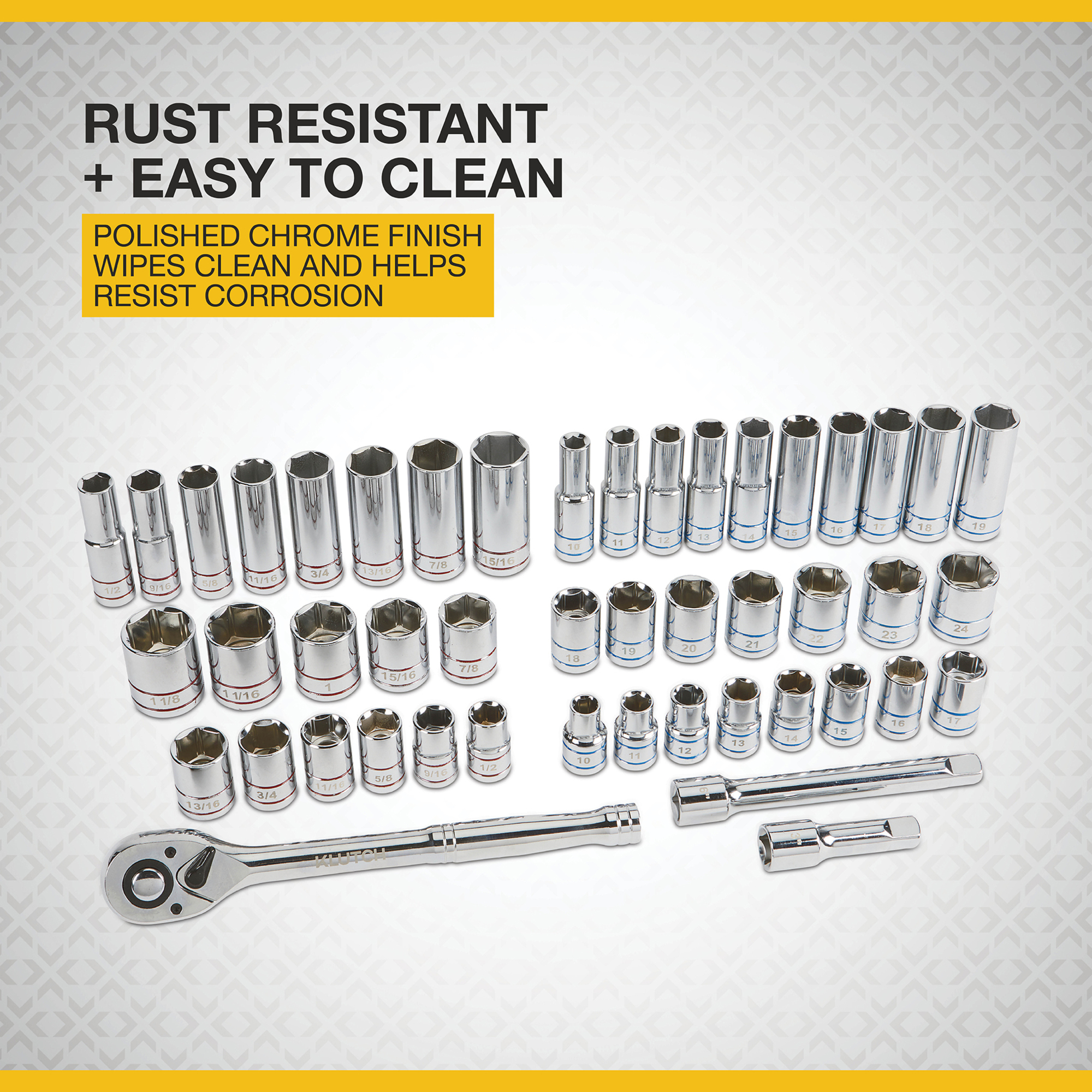 Klutch 1/2in.-Drive, 6-Pt. Ratchet and Socket Set, SAE and Metric