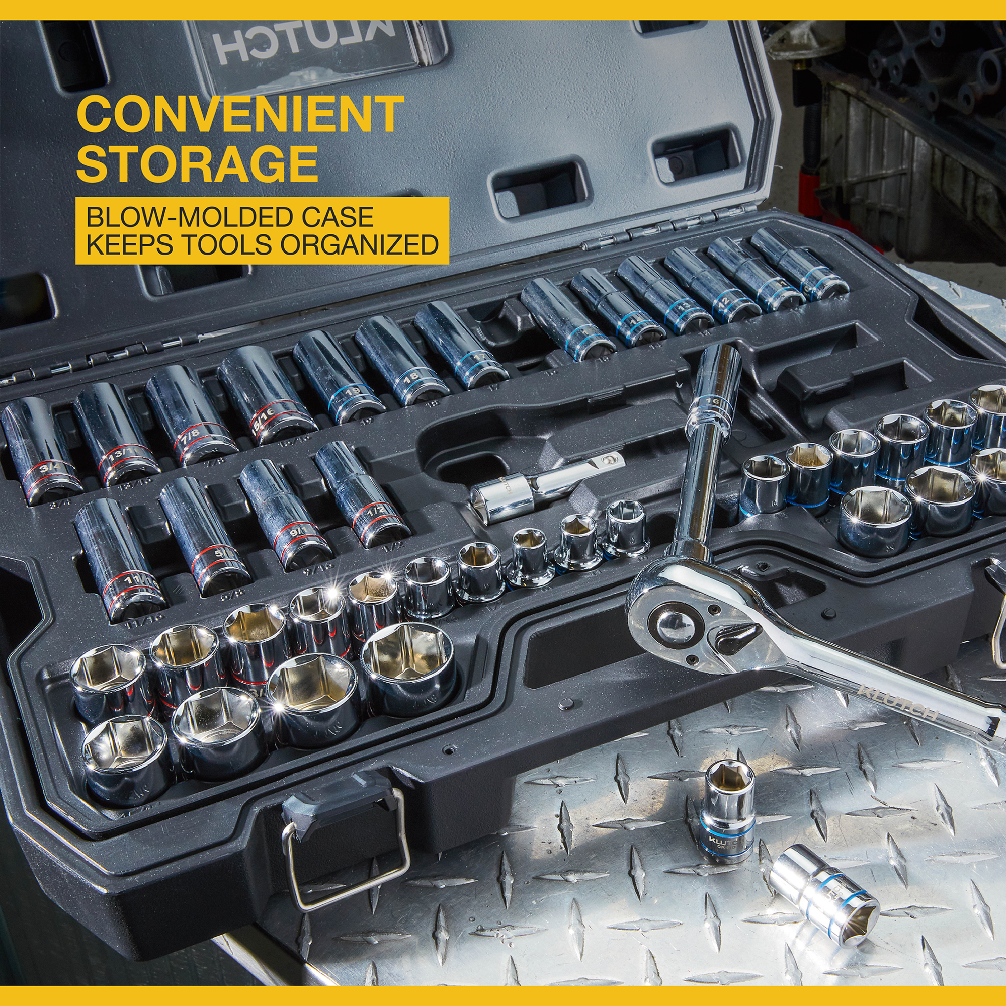 Klutch 1/2in.-Drive, 6-Pt. Ratchet and Socket Set, SAE and Metric