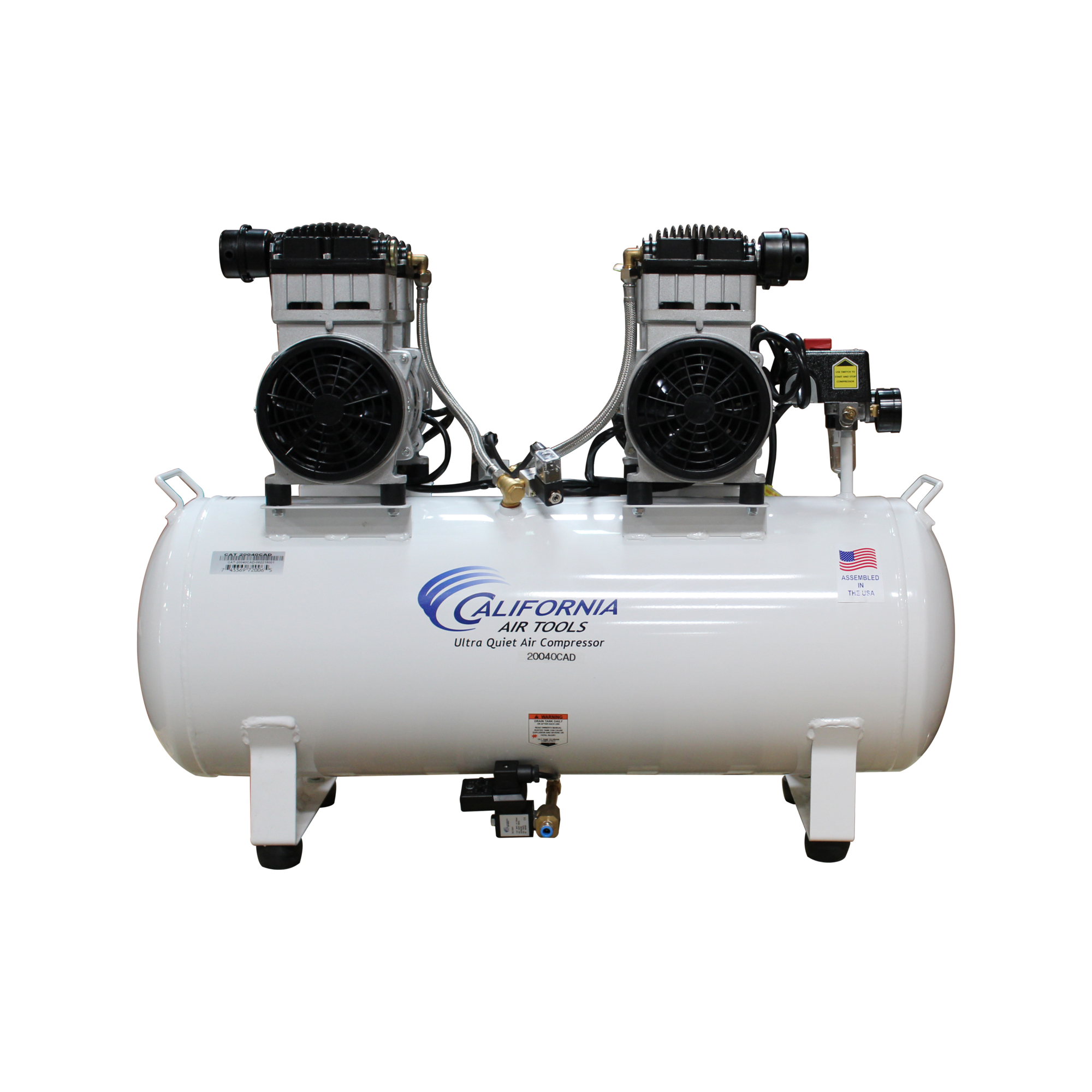 California Air Tools, 20 Gal 4 Hp Air Compressor Automatic Drain, Horsepower 4 HP, Air Tank Size 20 Gal, Volts 220 Model# 20040CAD