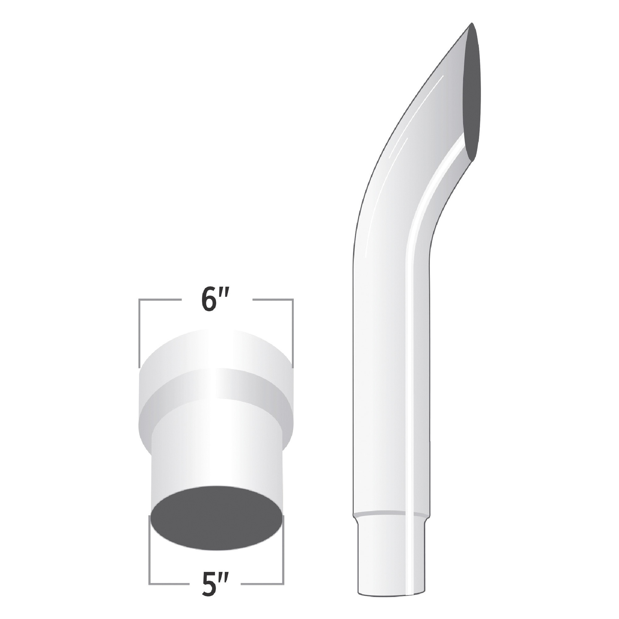 Trux Accessories 6in. - 5in. Reduced Dia. Bullhorn Top Truck Exhaust Stack, 60in.L, Chrome, Model# TSK65-BO60