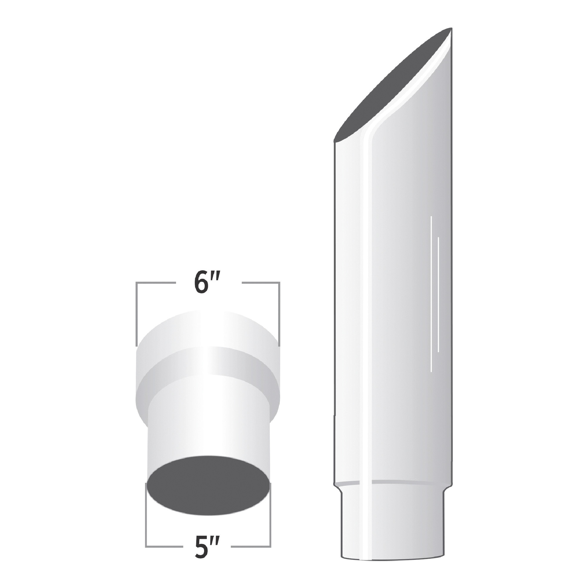 Trux Accessories 6in. - 5in. Reduced Dia. Mitered Top Truck Exhaust Stack, 36in.L, Chrome, Model# TSK65-MO36