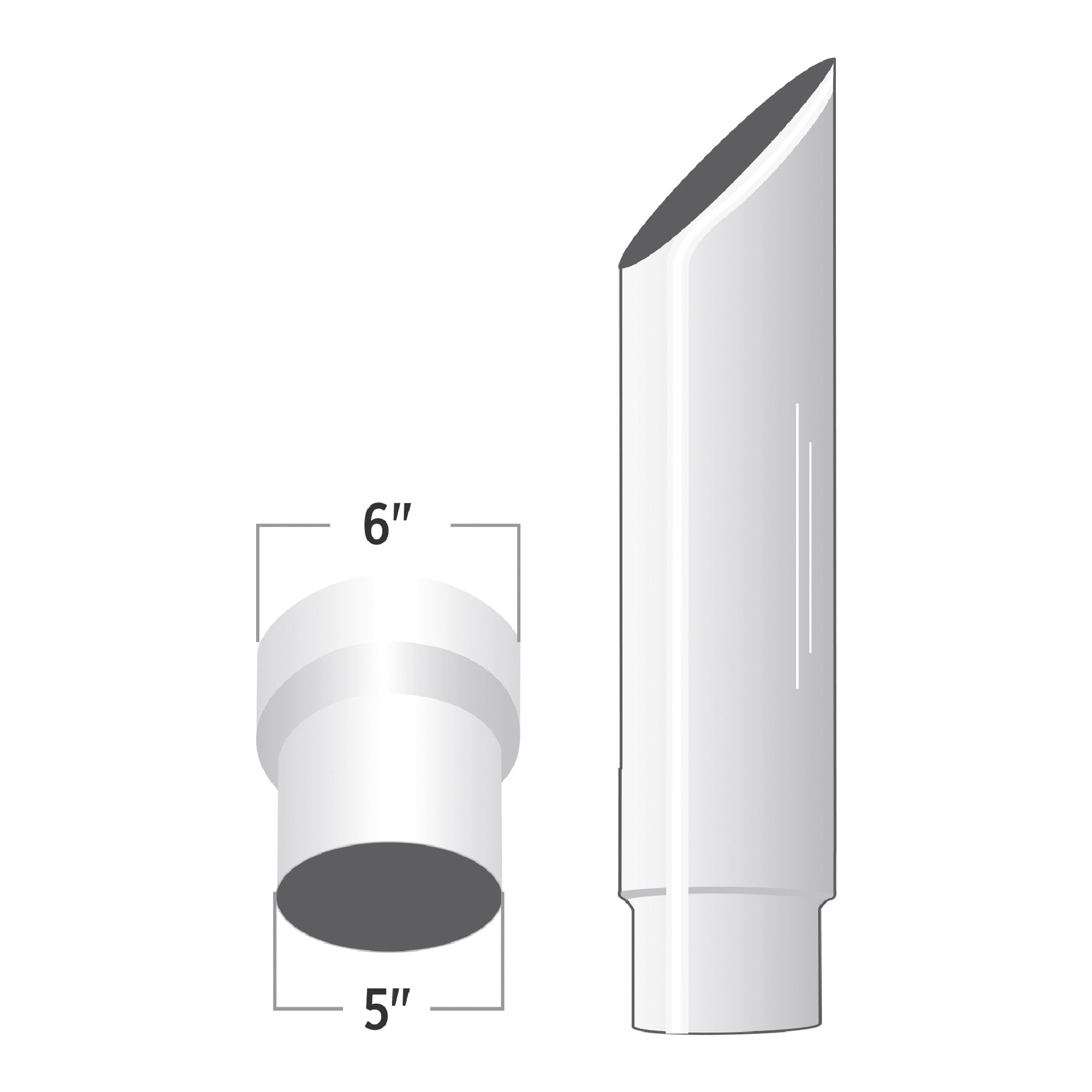 Trux Accessories 6in. - 5in. Reduced Dia. Mitered Top Truck Exhaust Stack, 48in.L, Chrome, Model# TSK65-MO48