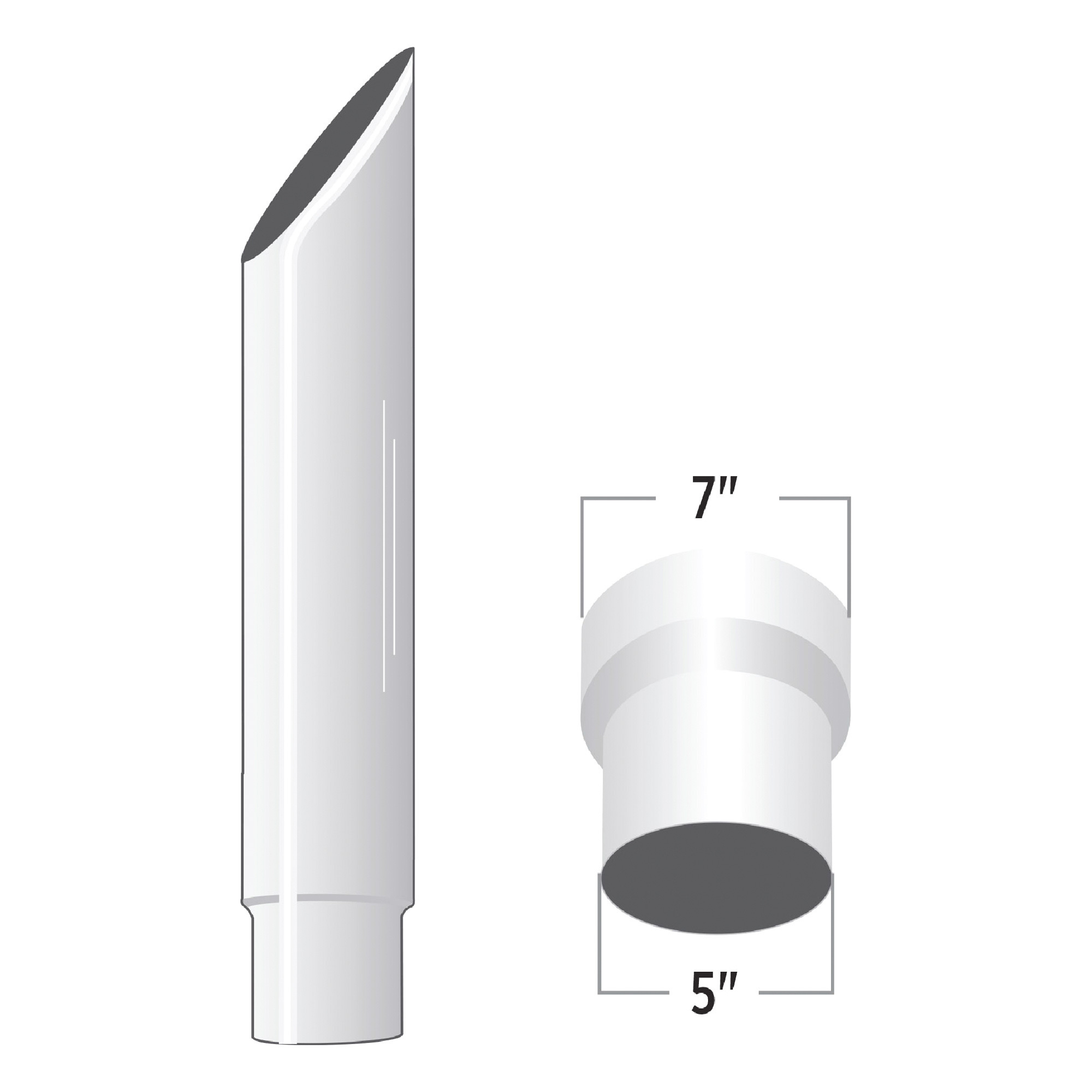 Trux Accessories 7in. - 5in. Reduced Dia. Mitered Top Truck Exhaust Stack, 48in.L, Chrome, Model# TSK75-MO48
