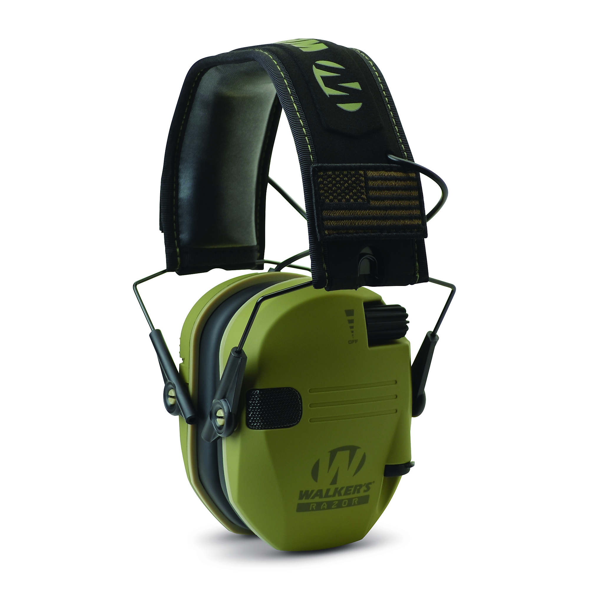 Walkers Game Ear Razor Patriot Electronic Muff - Olive Green, Padded Headband, Omni-Directional Microphones, Model# WGE-GWP-RSEMPAT-ODG