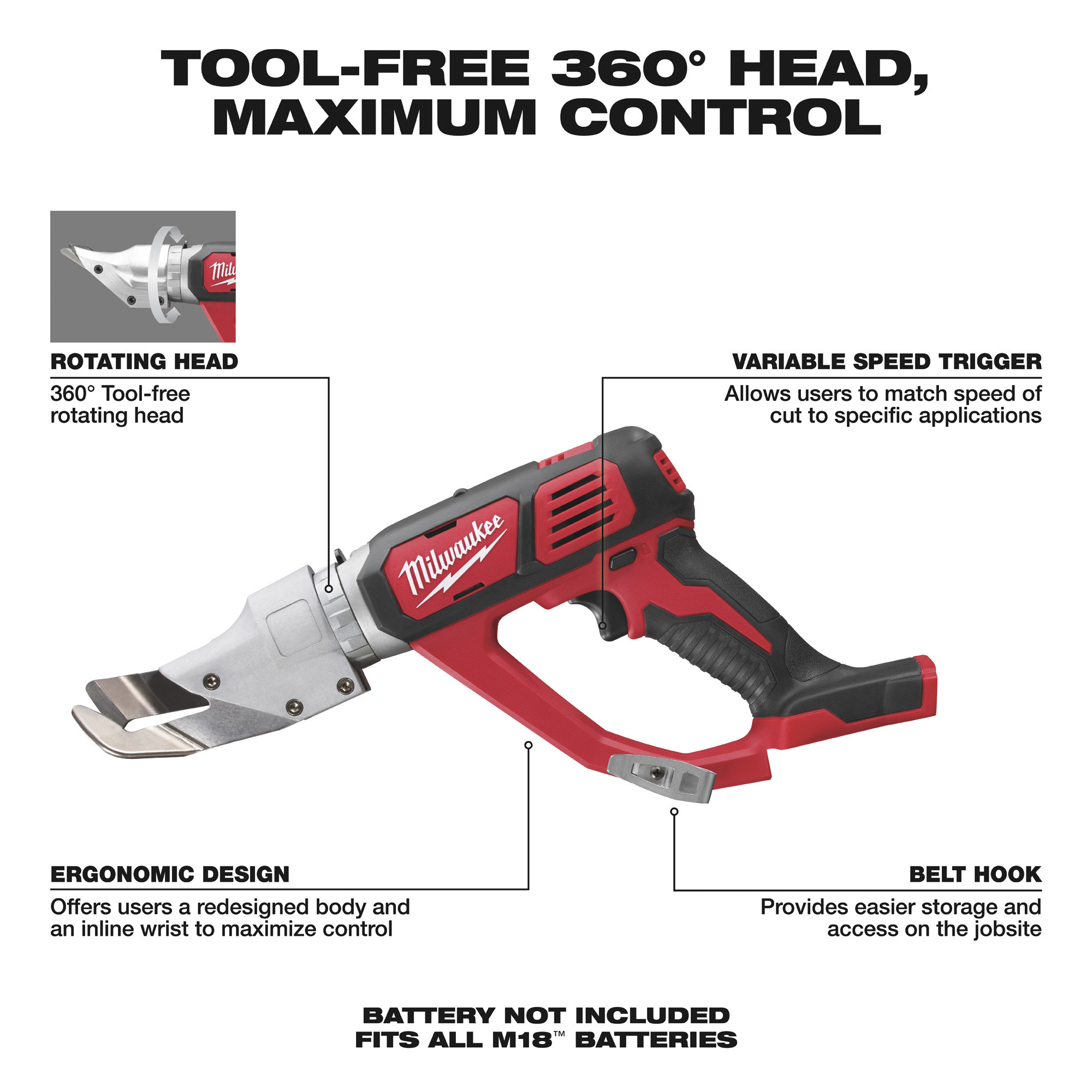 Milwaukee Cordless M18 18 Gauge Single Cut Shear — Tool Only, Model# 2637-20  Northern Tool