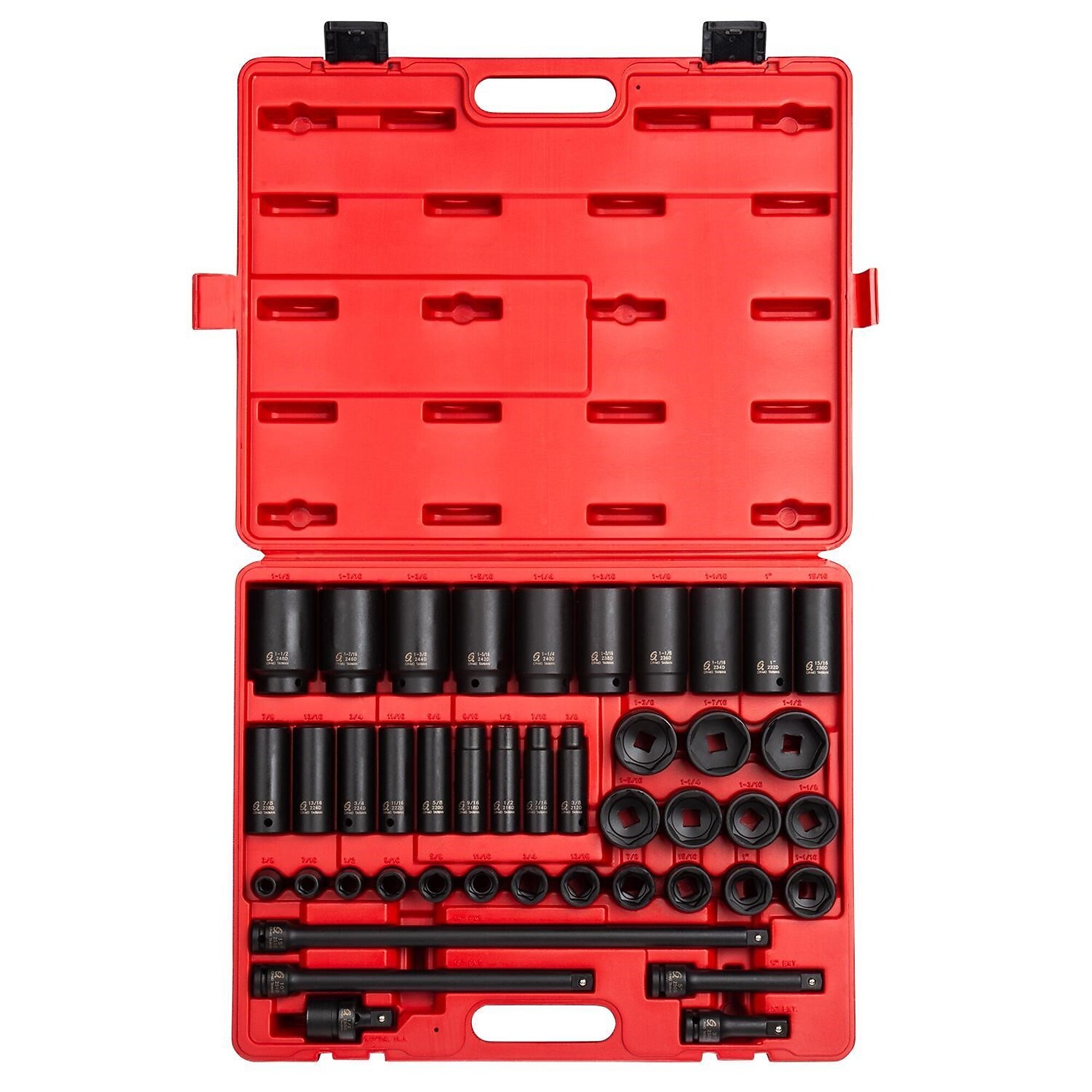 Sunex Tools 1/2in. SAE 6 Pt. Standard/Deep Impact Socket Set — 43 Pcs, CR-MO Alloy Steel, Black Phosphate, Model# 2568