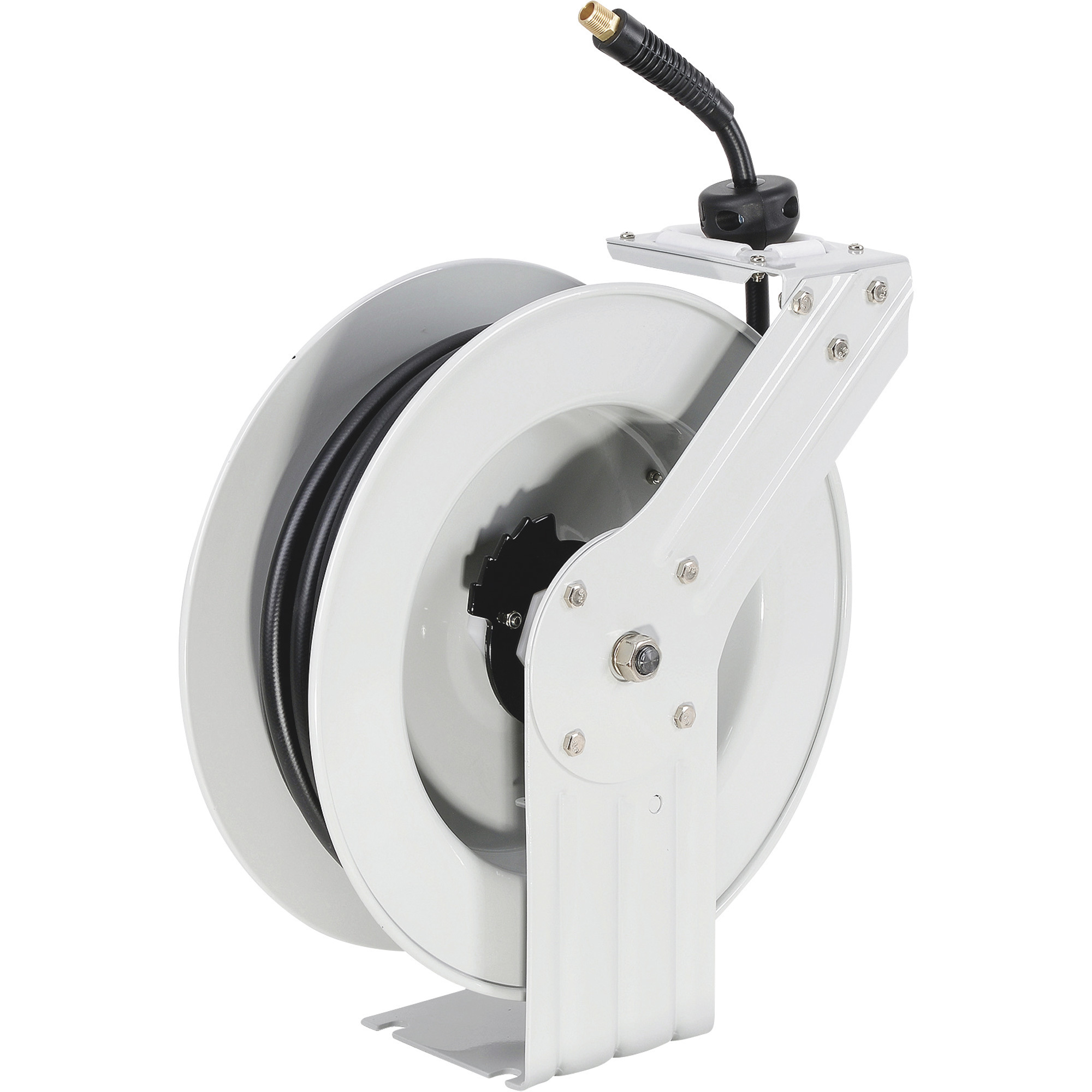 Klutch Auto-Rewind Air Hose Reel, with 3/8in. x 50ft. Hybrid Polymer Hose,  300 Max. PSI