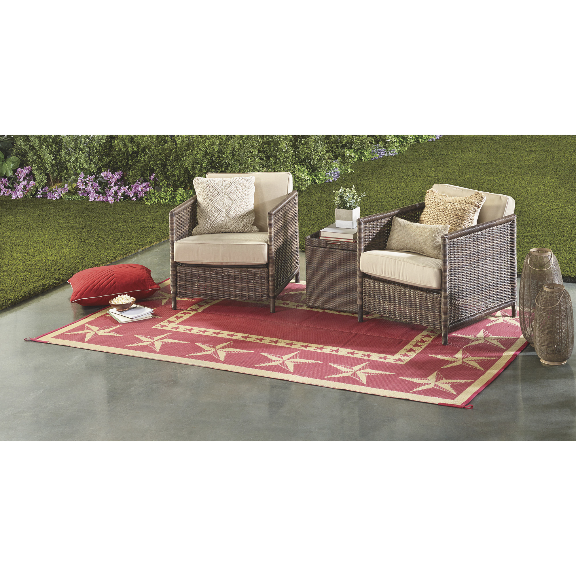 Outdoor Reversible Patio/RV Mat, 6ft. x 9ft. — Star, Red/Khaki