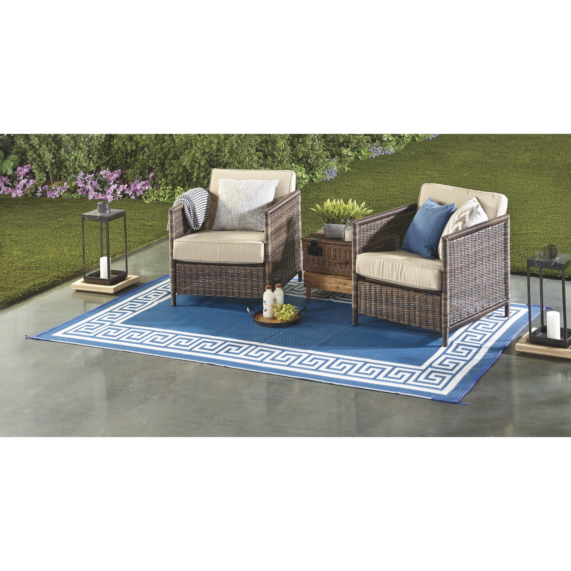 Outdoor Reversible Patio/RV Mat, 6ft. x 9ft. — Blue/White Northern Tool