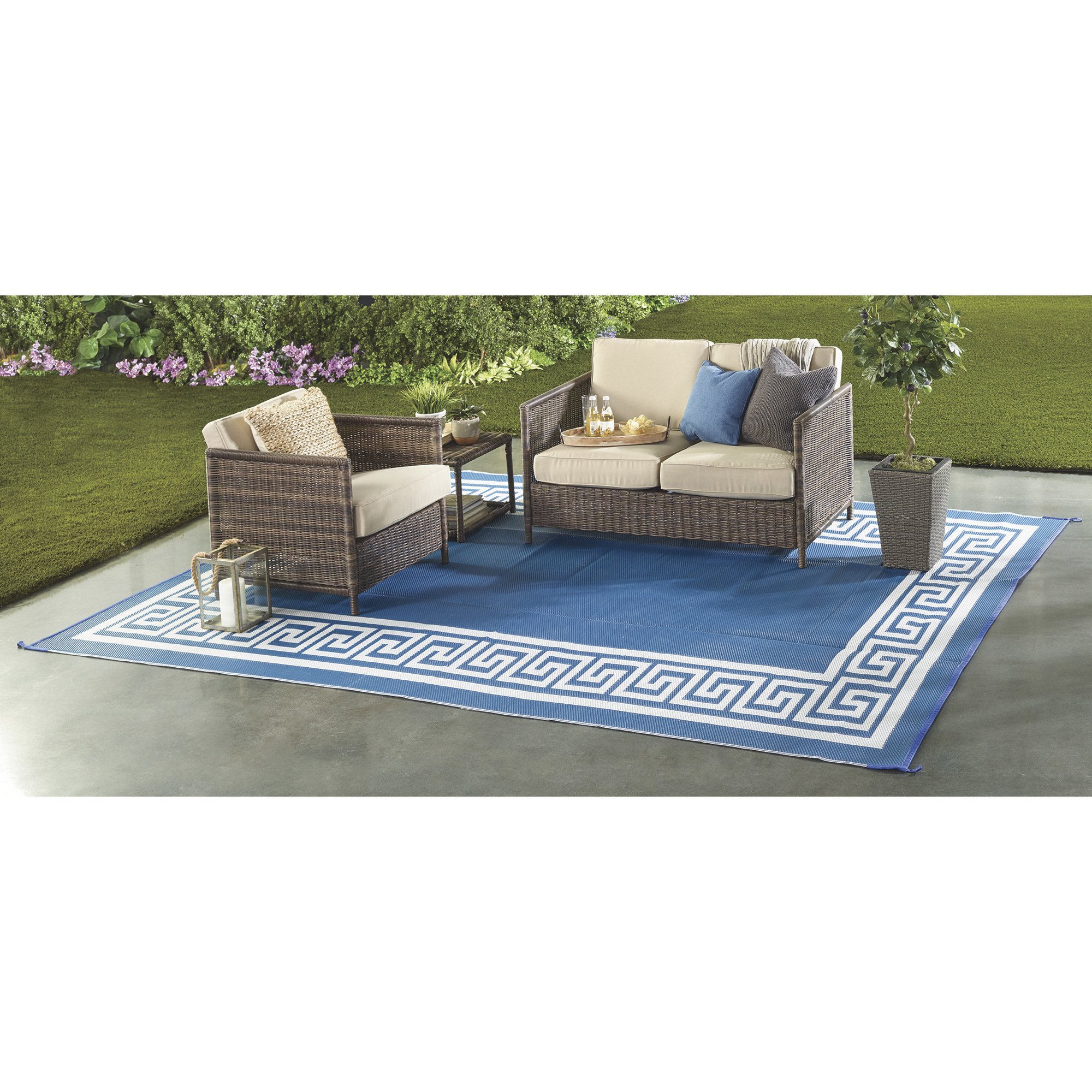 Outdoor Reversible Patio/RV Mat, 9ft. x 12ft. — Blue/White Northern Tool