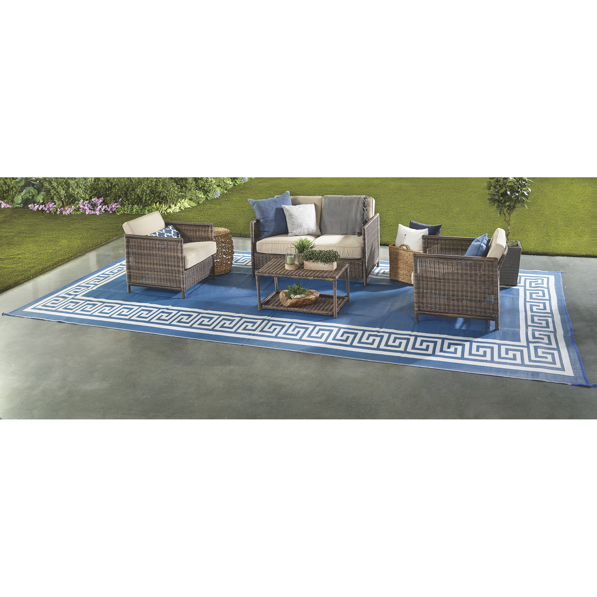 Outdoor Reversible Patio/RV Mat, 9ft. x 18ft. — Blue/White Northern Tool