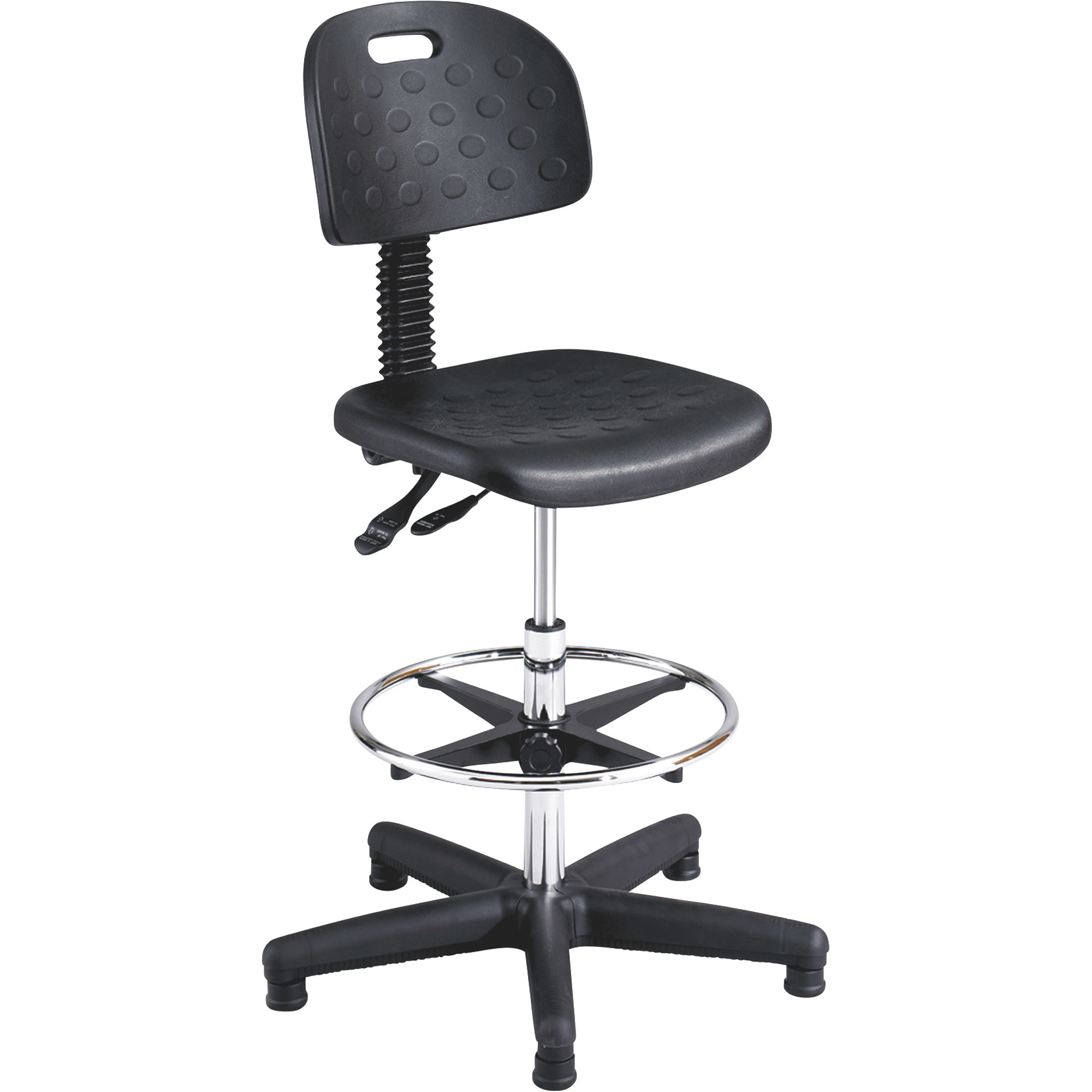 Safco Soft Tough Deluxe Workbench Chair, 25in.Dia. x36 1/2in.-48 1/2in.H, Black, Model# 6912