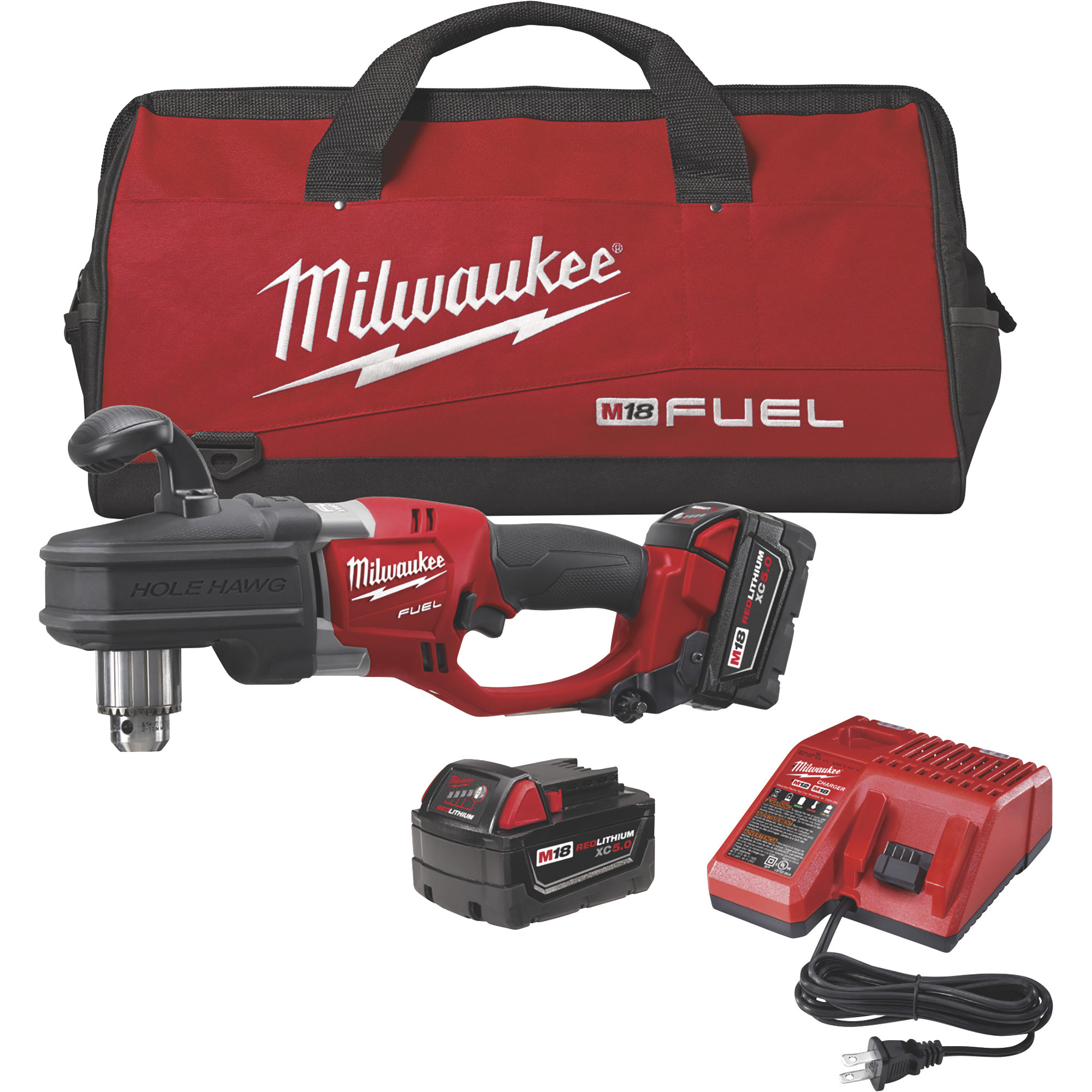 Milwaukee M18 FUEL Li-Ion Cordless Hole Hawg Right Angle Drill Kit With  Batteries — 1/2in. Chuck, 1200 RPM, Model# 2707-22 Northern Tool